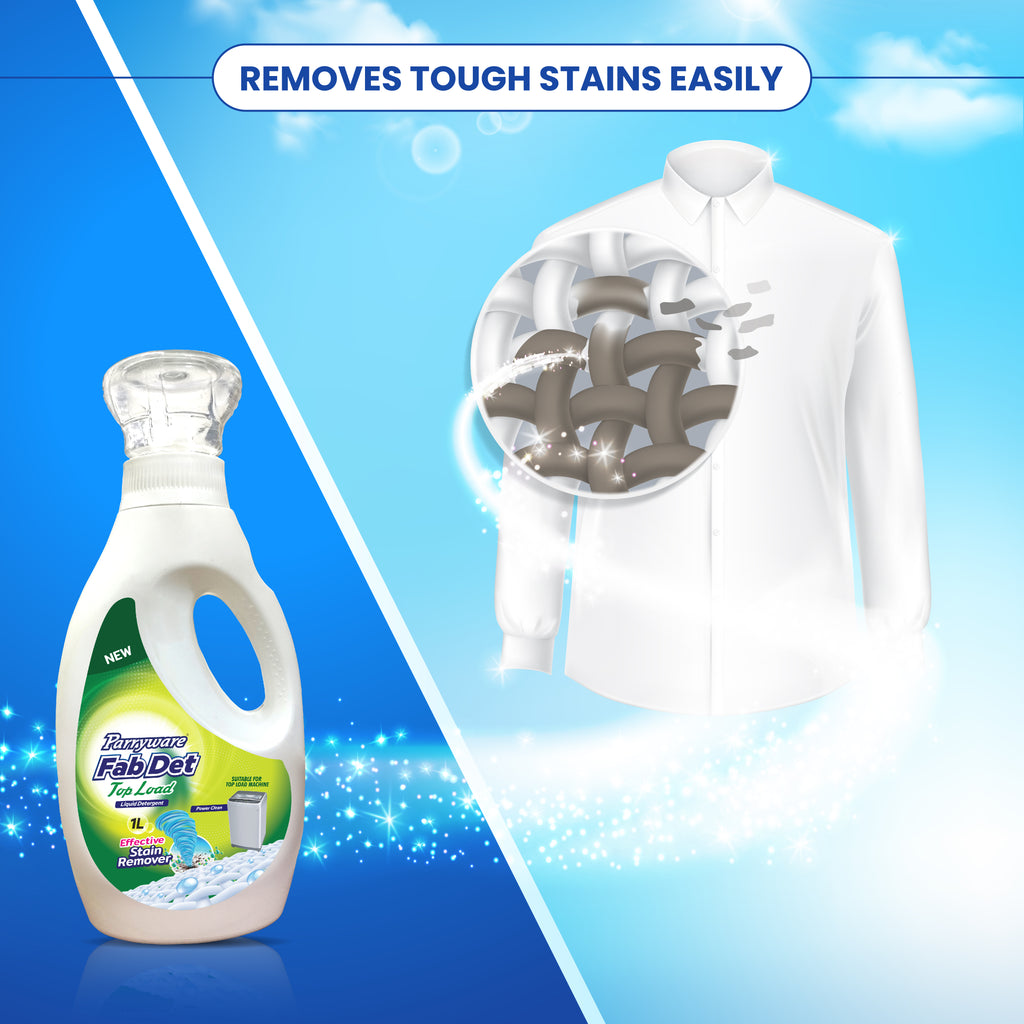 Parryware Fab Det Liquid Detergent for Top Load Washing Machine 1000 ml Pack | Removes 100 Dried Stains in 1 Wash | Dissolves Faster | Long-Lasting Fragrance | Color Protection | FCLD0204