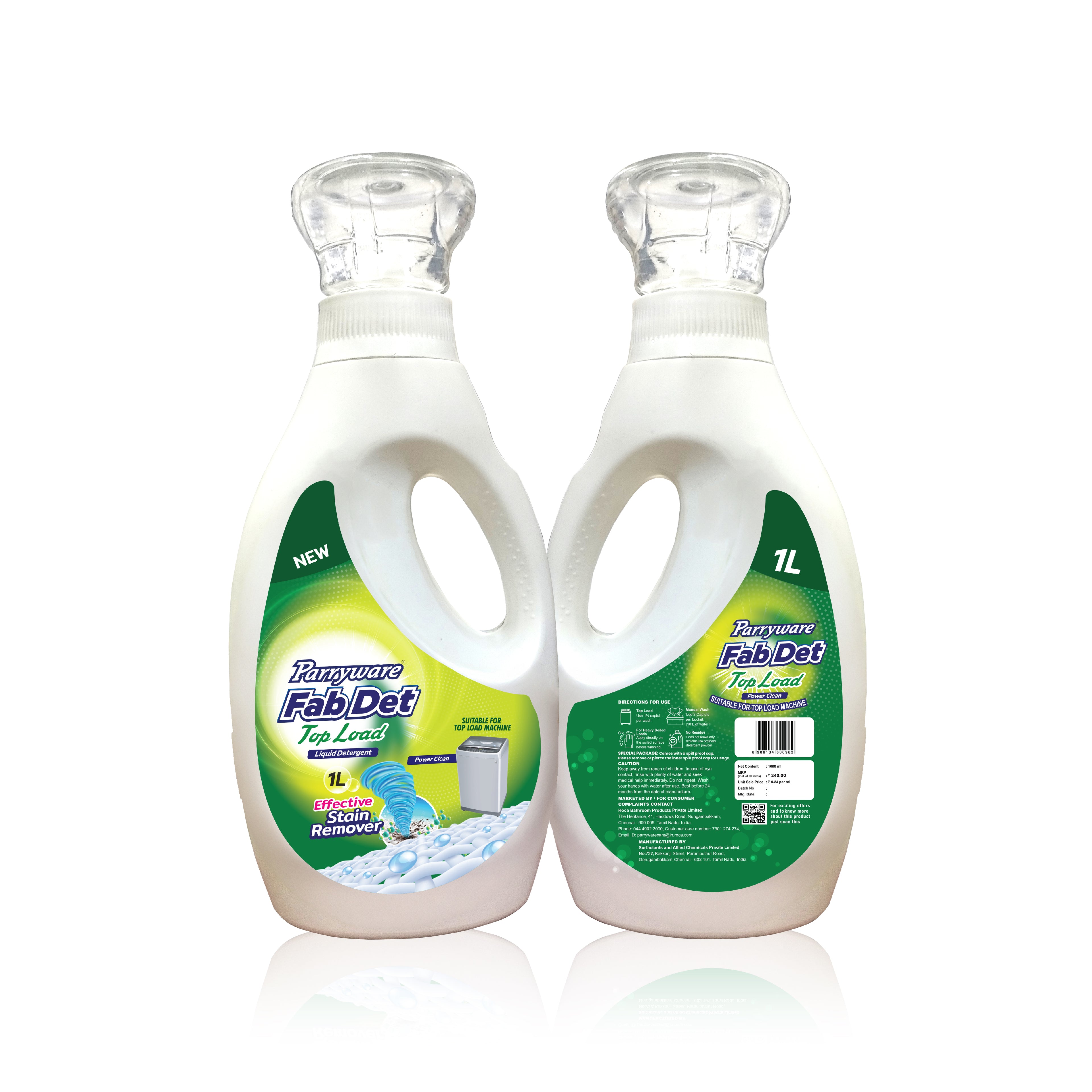 Parryware Fab Det Liquid Detergent for Top Load Washing Machine 1000 ml Pack | Removes 100 Dried Stains in 1 Wash | Dissolves Faster | Long-Lasting Fragrance | Color Protection | FCLD0204