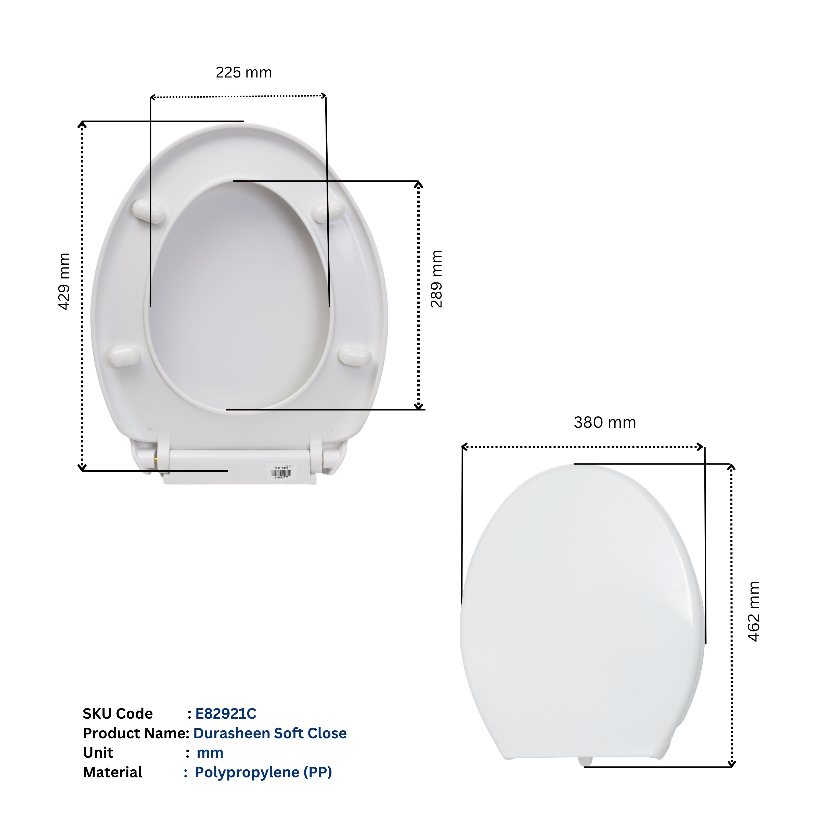 Parryware Durasheen Soft Close Toilet Seat Cover with Adjustable Hinges | Eco-friendly Material with Superior Finish | Round Shape & Ultra White Colour | Western Commode | Bathroom Fixtures (E82921C)