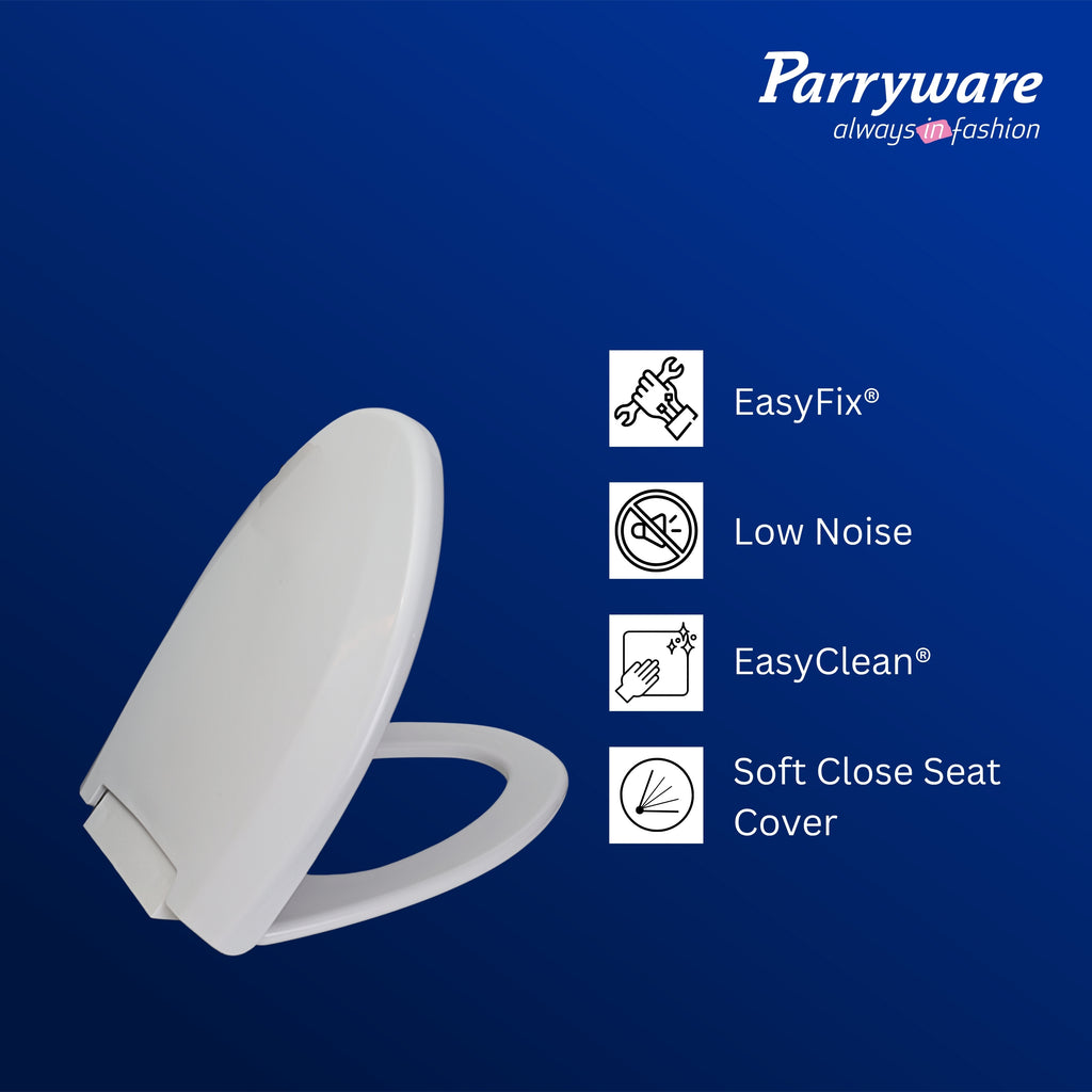 Parryware Casa Soft Close Seat Cover (E8300/E8382) with Adjustable Hinges | Eco-friendly Material with Superior Finish | Round Shape & Ultra White Colour Commode Seat Cover I Antibacterial Technology