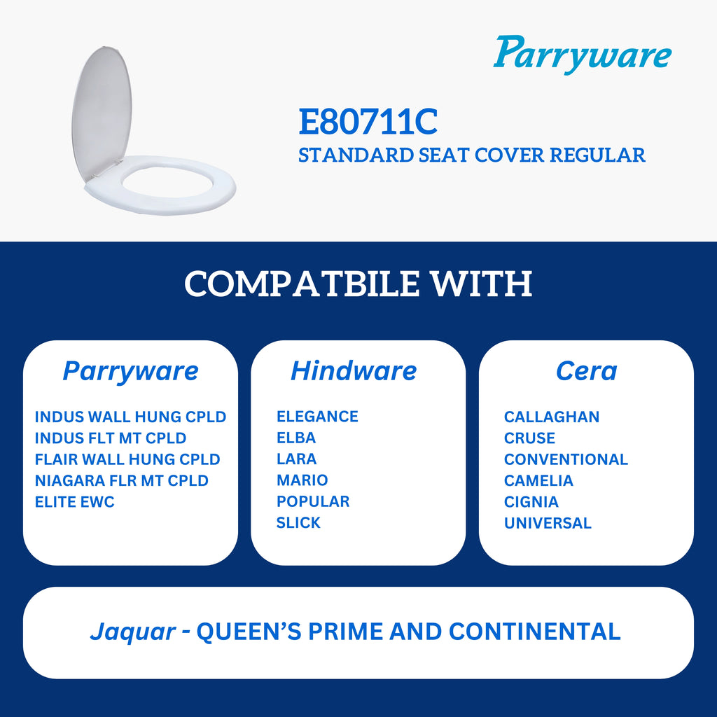 Parryware Toilet Standard Seat Cover Regular with Plastic Hinges 1 Unit Each of PP Seat, PP Cover, Ultra White, Antibacterial & Comfortable, Commode Seat Cover for Bathroom Fixture | E80711C