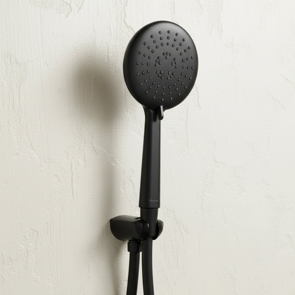 Parryware Airmix Button 3-Function Hand Shower 120 mm With 1.5 Meter Shower Hose Pipe & Wall Hook | Multi-Function Shower | Matte Black | Pack of 1 | for Bath Fixtures | T9862A1