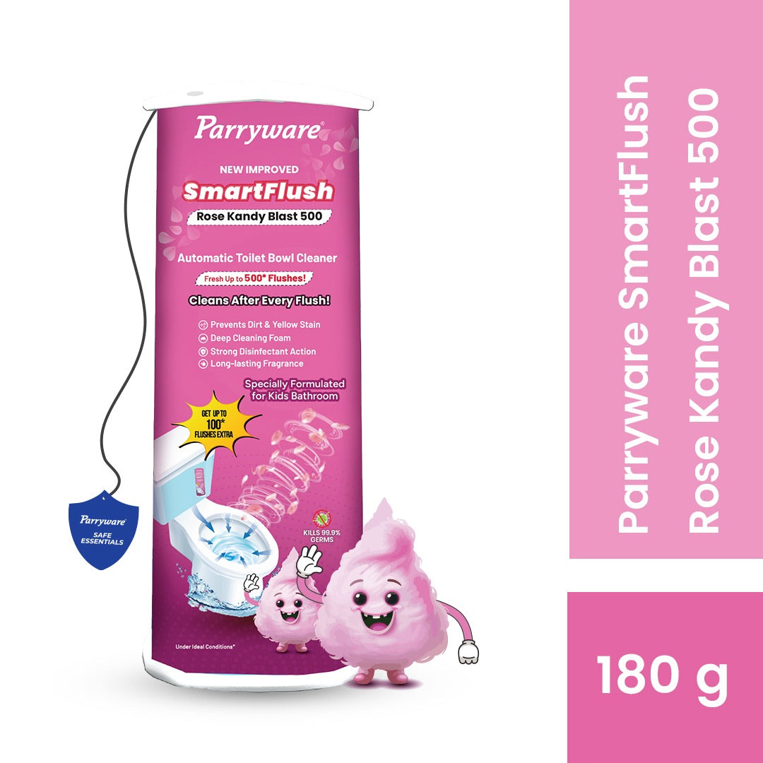 Parryware SMARTFLUSH In-Tank Automatic Toilet Bowl Cleaner - Rose Kandy Blast 500 | 99.9% Disinfection | Specially for Kids Bathroom | Lasts upto 600* Flushes | FCSF0503