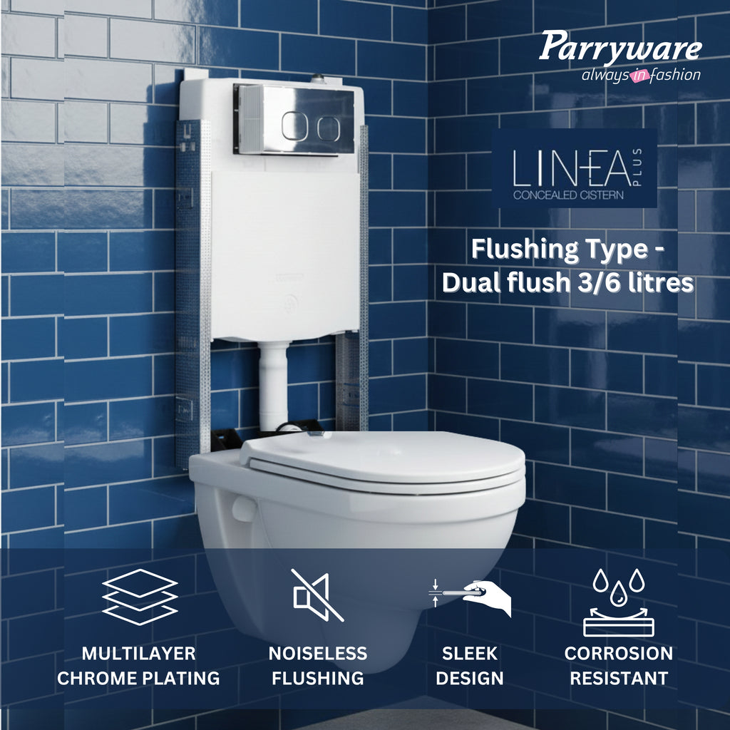 Parryware Linea Plus Concealed Flush Tank with Half Frame for Wall Hung Commodes | in-Wall Toilet Flush Tank for Modern Bathrooms| Space-Saving Concealed Tank | E812599