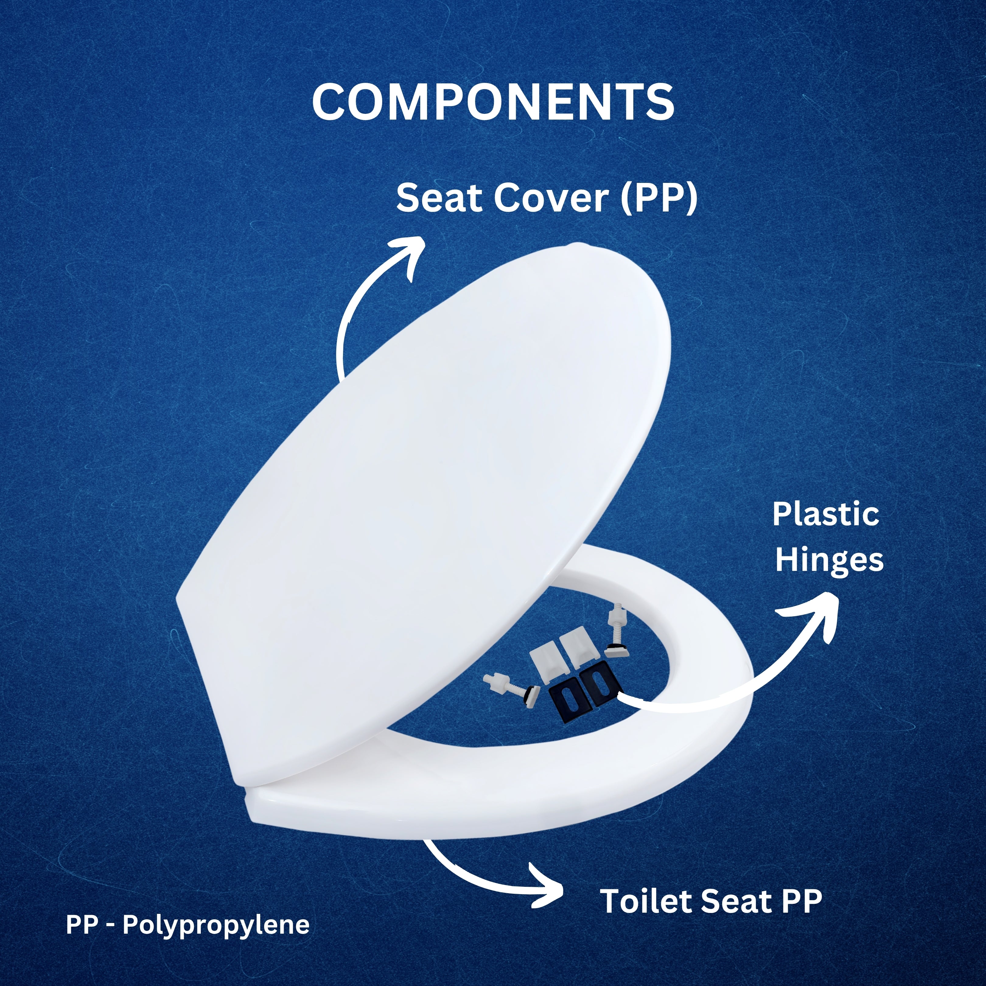 Parryware Toilet Standard Seat Cover Regular with Plastic Hinges 1 Unit Each of PP Seat, PP Cover, Ultra White, Antibacterial & Comfortable, Commode Seat Cover for Bathroom Fixture | E80711C