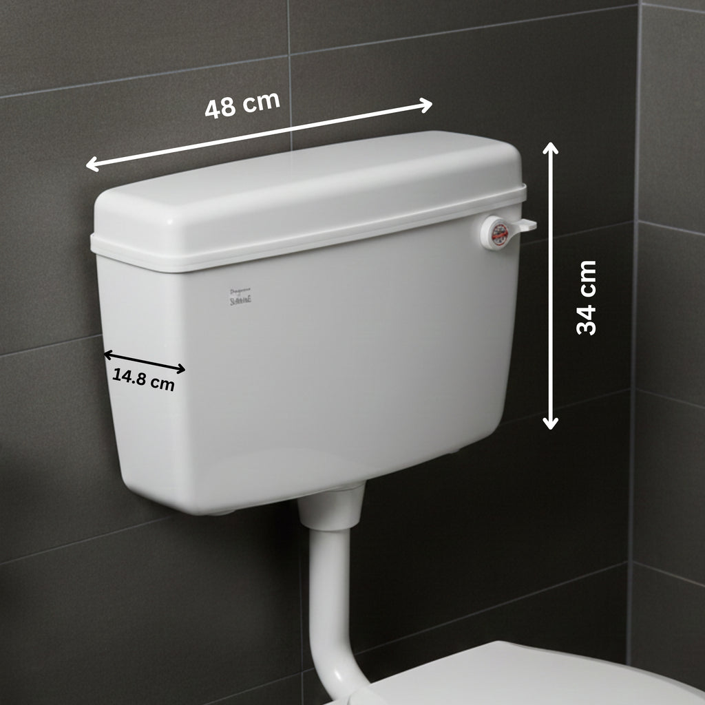 Parryware Slimline Single Flush Polymer Cistern for Toilet | Polypropylene White Flush Tank | With complete flushing set | E80901C