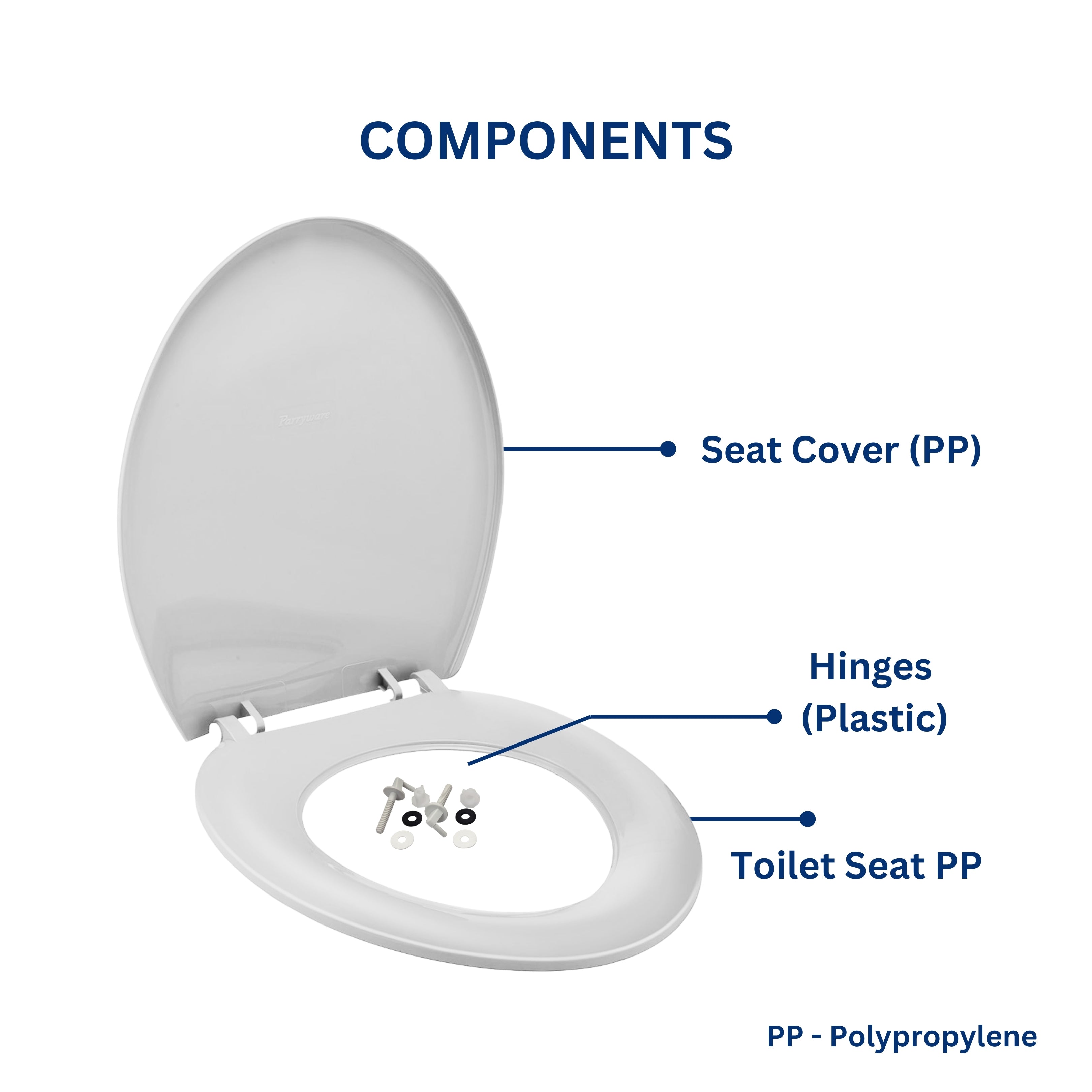 Parryware Petite Plus Toile Seat Cover regular close | White PP Seat Cover for Bathroom Fixtures | Toilet Spare | E83091C