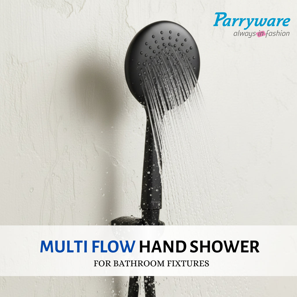Parryware Airmix Button 3-Function Hand Shower 120 mm With 1.5 Meter Shower Hose Pipe & Wall Hook | Multi-Function Shower | Matte Black | Pack of 1 | for Bath Fixtures | T9862A1