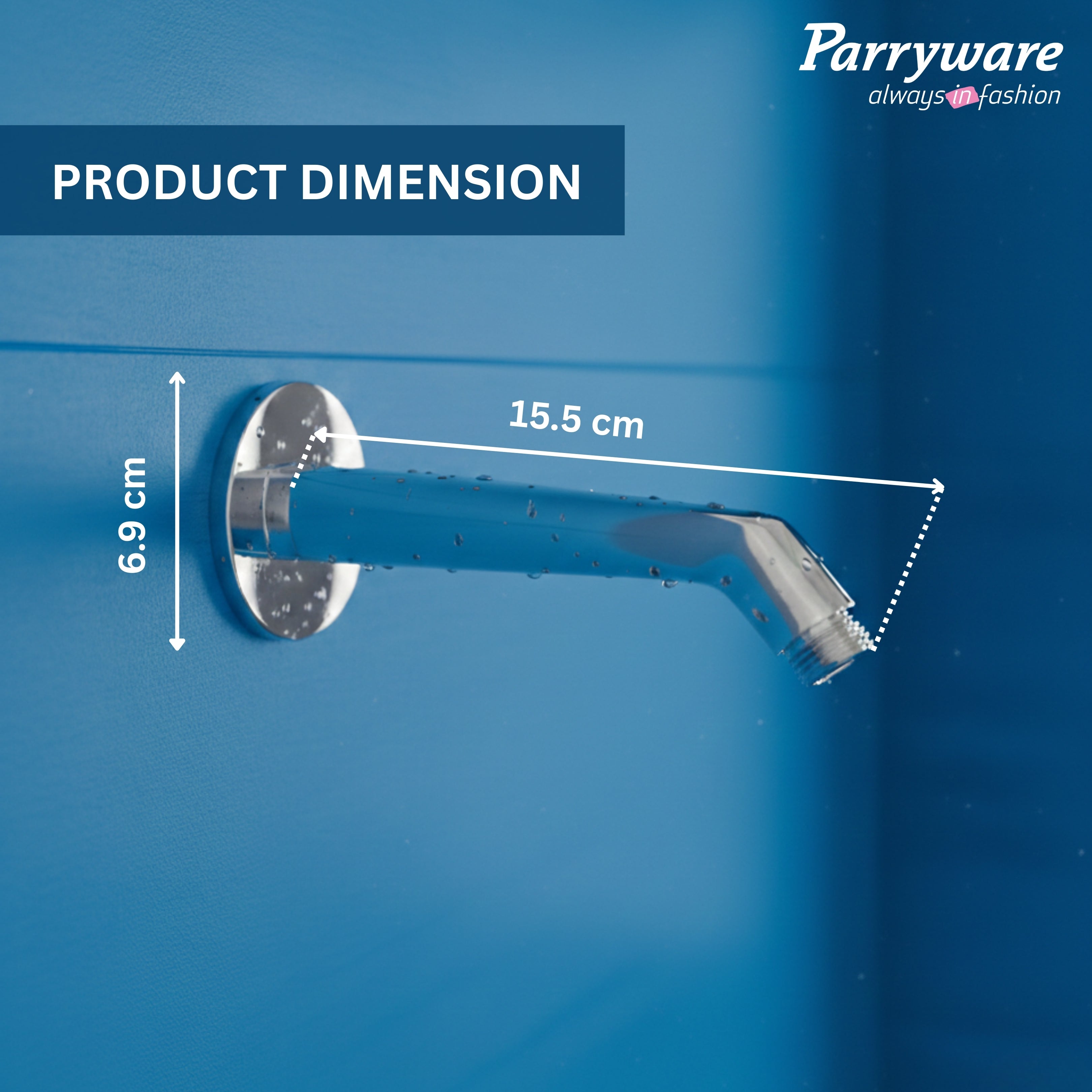 Parryware Square Shower Arm 9 inches with Wall Flange for Bathroom | Shower Arm with Flange | Wall Mount Bathroom Fitting with ½-Inch Thread | Chrome Finish (Shower Not Included) | T9955A1