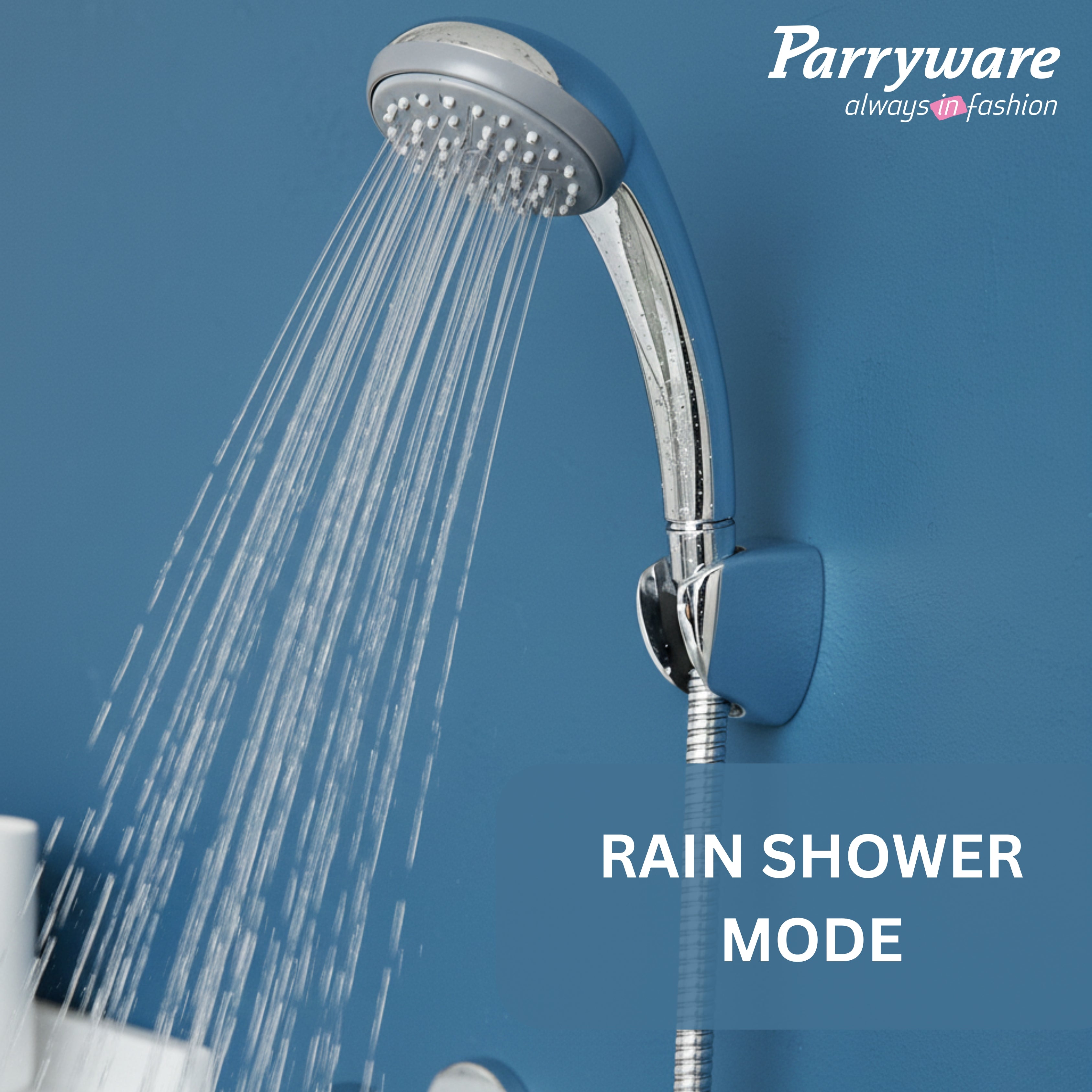 Parryware Brass Single Flow Hand Shower 80mm - Rain Flow | Handheld shower with Hose and Clutch | Chrome Finish | T9902A1