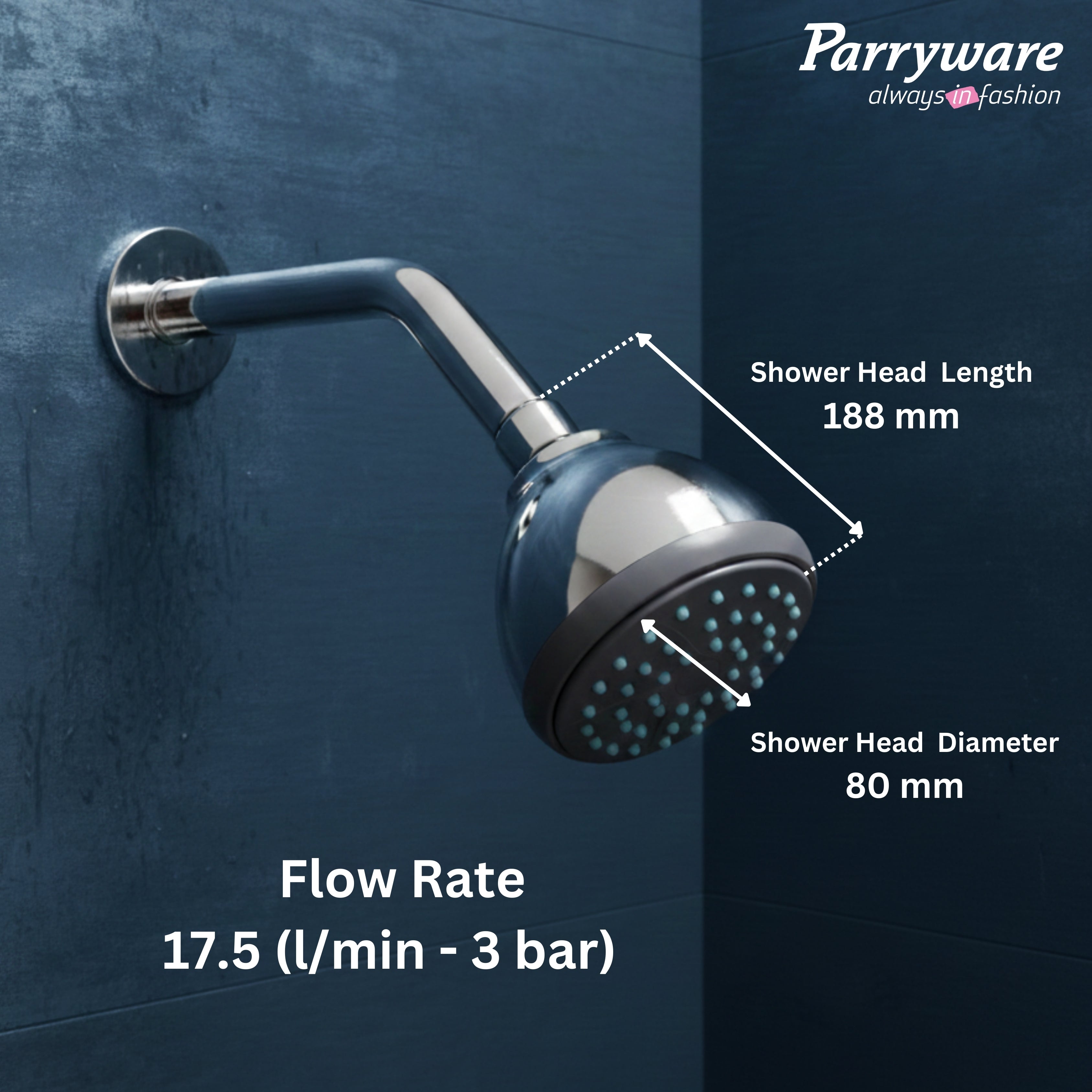 Parryware Alpha 80mm Rain Shower with shower arm for bathroom | For bathroom fixture | Wall mounted overhead shower with Chrome Finish | T9885A1