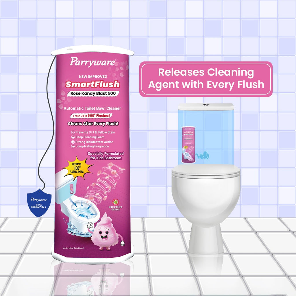 Parryware SMARTFLUSH In-Tank Automatic Toilet Bowl Cleaner - Rose Kandy Blast 500 | 99.9% Disinfection | Specially for Kids Bathroom | Lasts upto 600* Flushes | FCSF0503