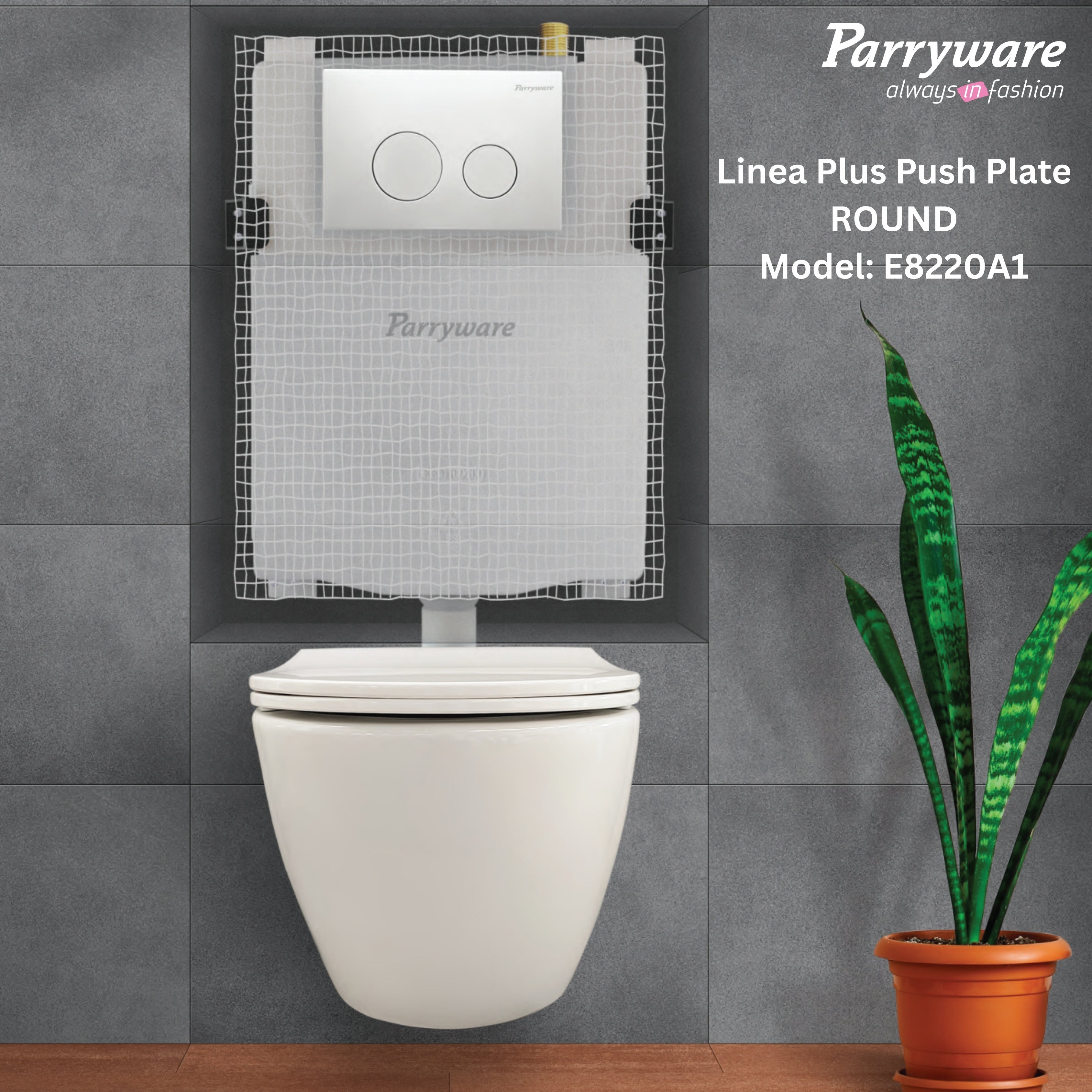 Parryware Linea Plus Round Push-Plate/Flush Plate for Toilet | Mechanical Dual-Flush Push Plate/Water Saving Technology | Compatible with Concealed Flush Tank (Chrome Finish) | E8220A1