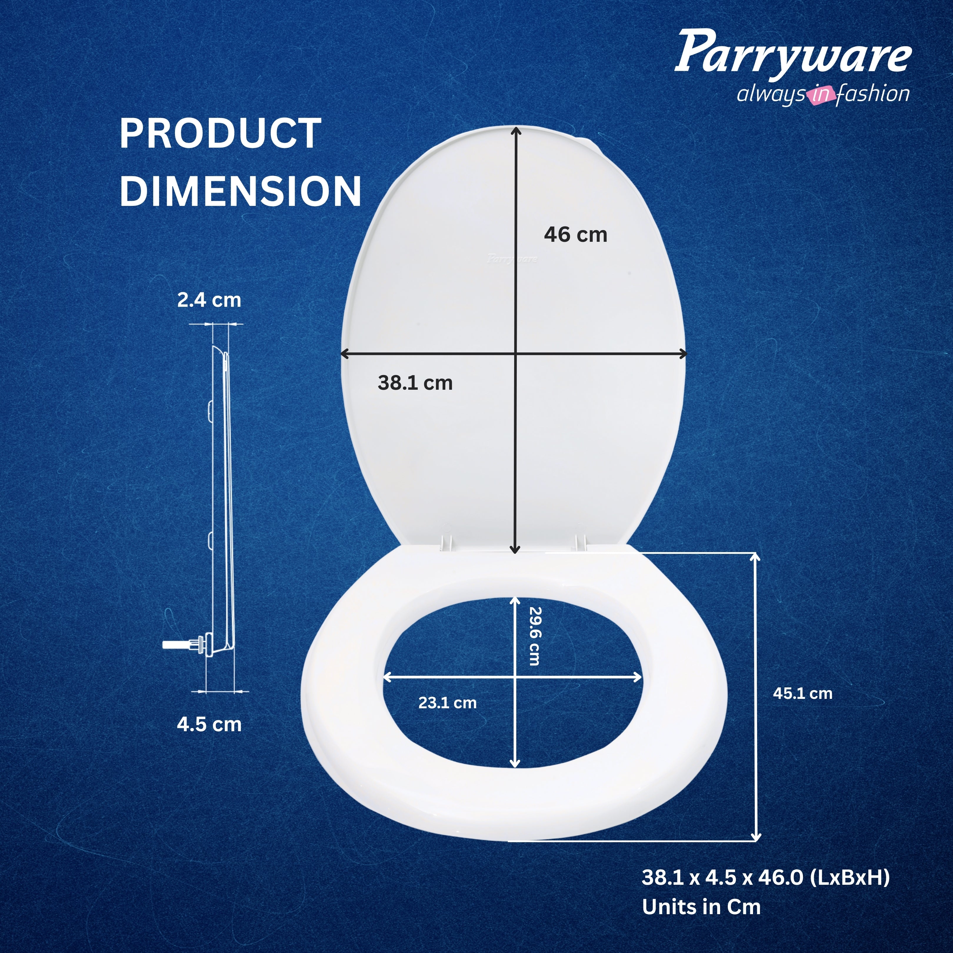 Parryware Toilet Standard Seat Cover Regular with Plastic Hinges 1 Unit Each of PP Seat, PP Cover, Ultra White, Antibacterial & Comfortable, Commode Seat Cover for Bathroom Fixture | E80711C