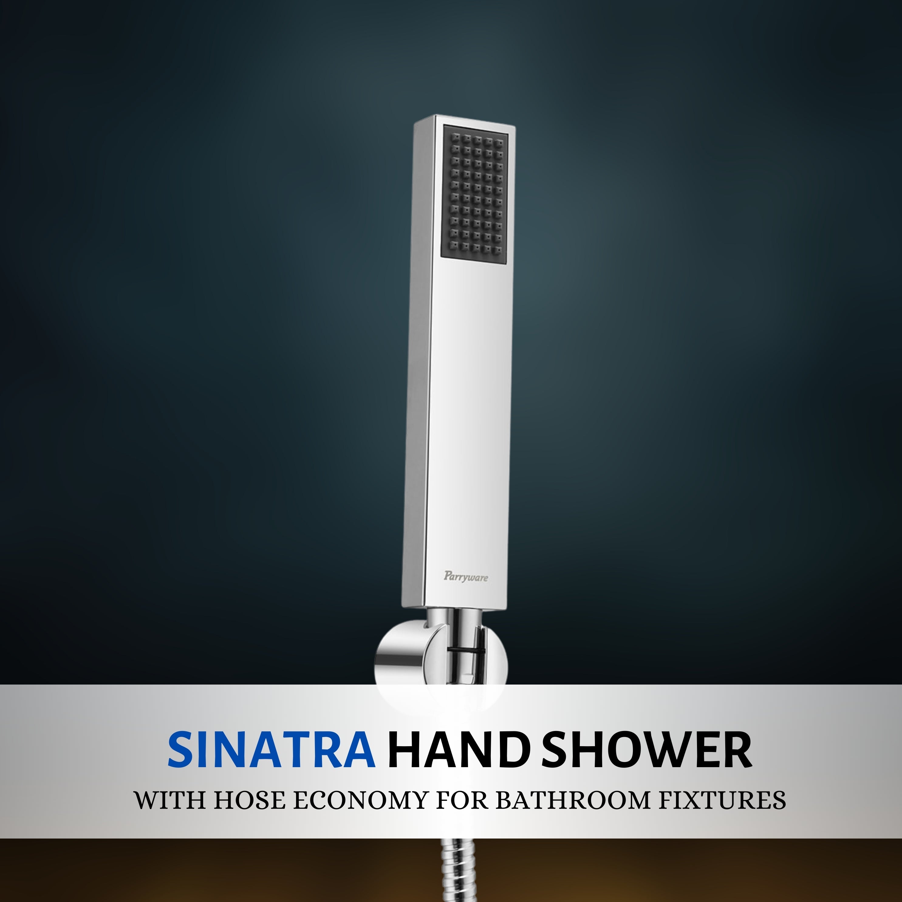 Parryware Sinatra Stick Hand Shower 30mm (with 1.5 mtr hose & hook) - Rain Flow | Square shaped | Massage spray for soothing effect | Chrome finish | T9946A1