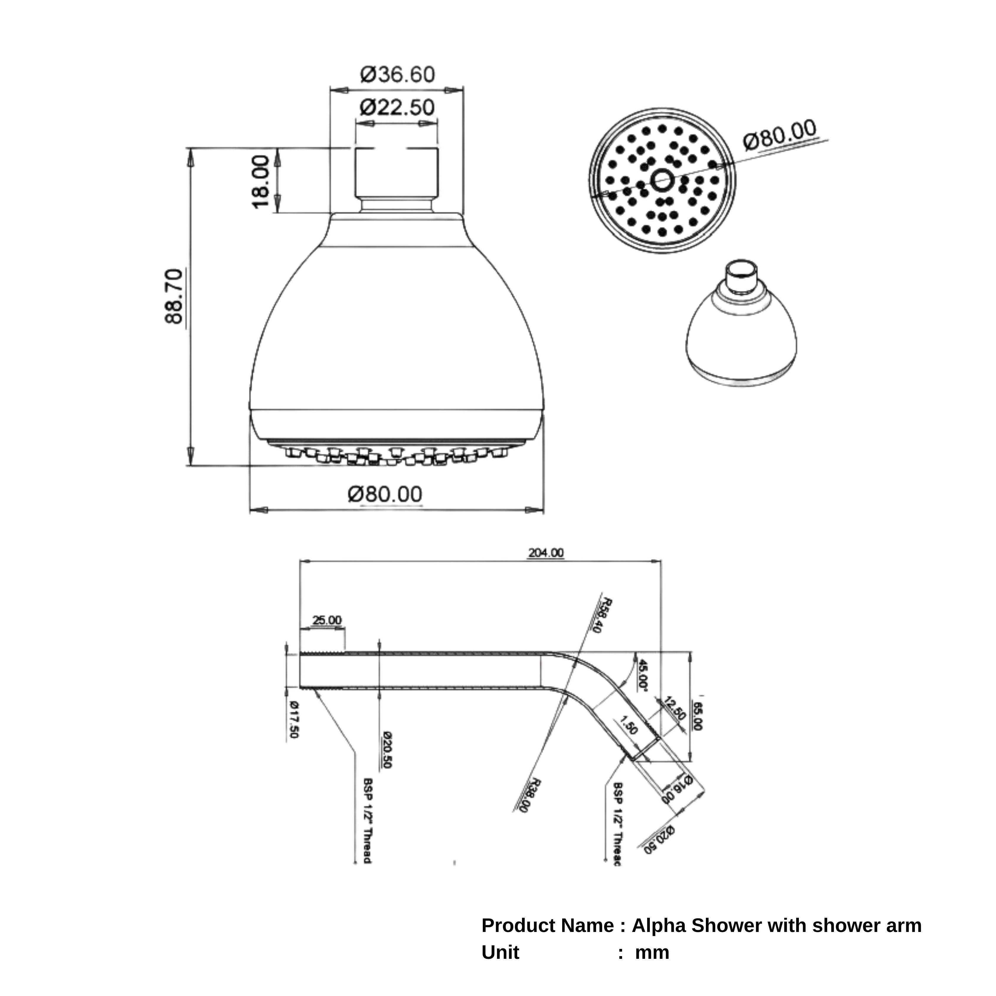 Parryware Alpha 80mm Rain Shower with shower arm for bathroom | For bathroom fixture | Wall mounted overhead shower with Chrome Finish | T9885A1