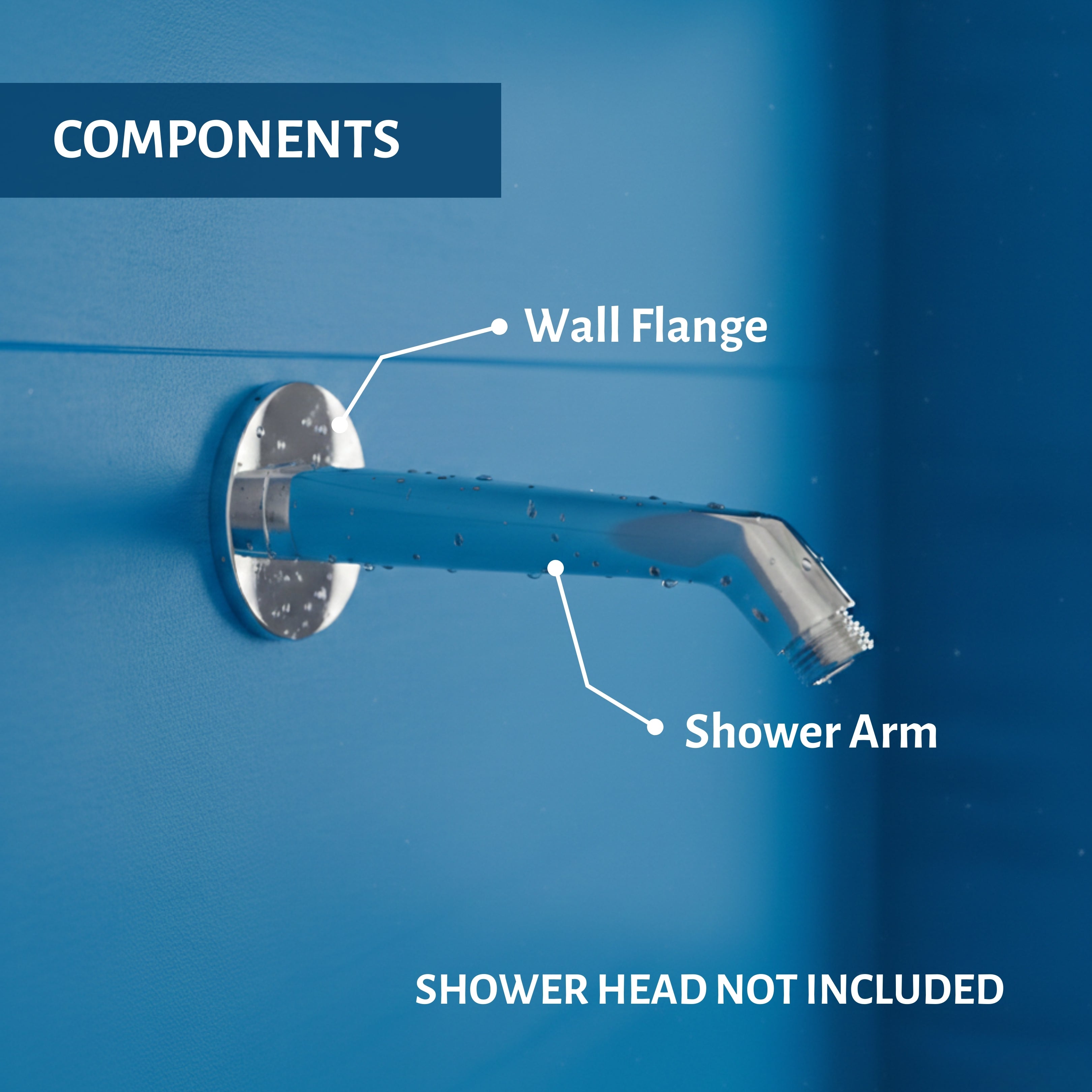 Parryware Square Shower Arm 9 inches with Wall Flange for Bathroom | Shower Arm with Flange | Wall Mount Bathroom Fitting with ½-Inch Thread | Chrome Finish (Shower Not Included) | T9955A1