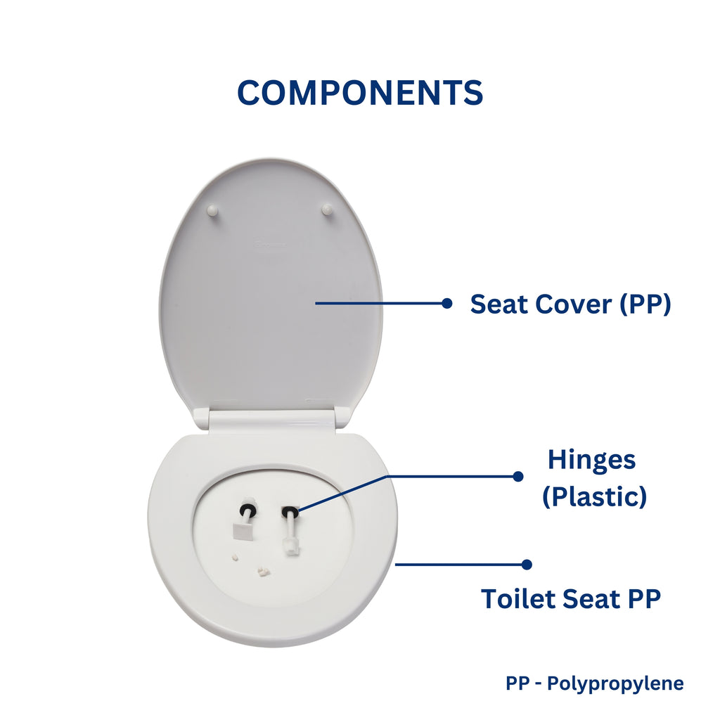 Parryware Solid Plus Soft Close Toilet Seat Cover with Hinges | Eco-friendly Material with Superior Finish | Round Shape & White Colour | Seat Covers for Western Commode | Bathroom Fixtures (E83071C)