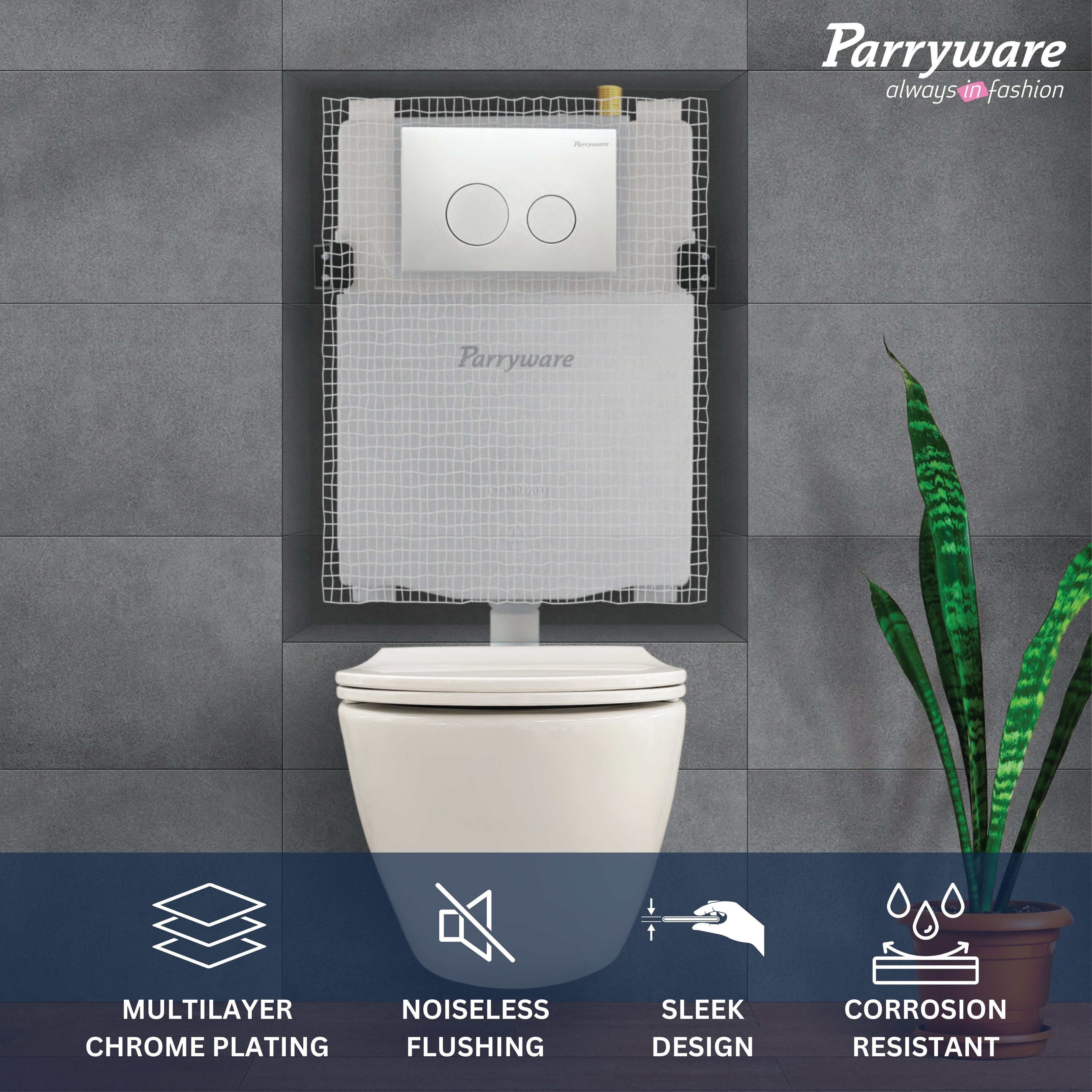 Parryware Linea Plus Concealed Flush Tank Without Frame for Wall Hung Commodes | In-Wall Toilet Flush Tank for Modern Bathrooms| Durable & Space-Saving Concealed Tank System | E812099