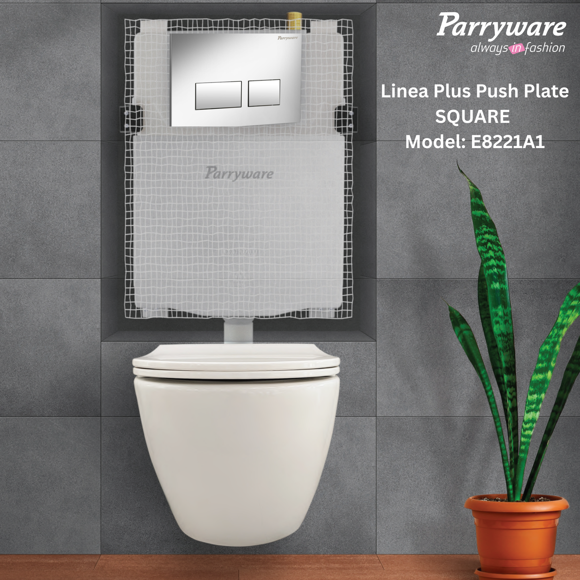 Parryware Linea Plus Square Push-Plate/Flush Plate for Toilet | Mechanical Dual-Flush Push Plate/Water Saving Technology | Compatible with Concealed Flush Tank (Chrome Finish) | E8221A1