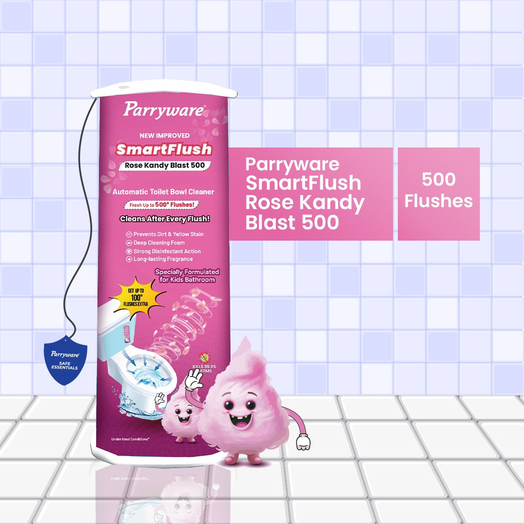 Parryware SMARTFLUSH In-Tank Automatic Toilet Bowl Cleaner - Rose Kandy Blast 500 | 99.9% Disinfection | Specially for Kids Bathroom | Lasts upto 600* Flushes | FCSF0503