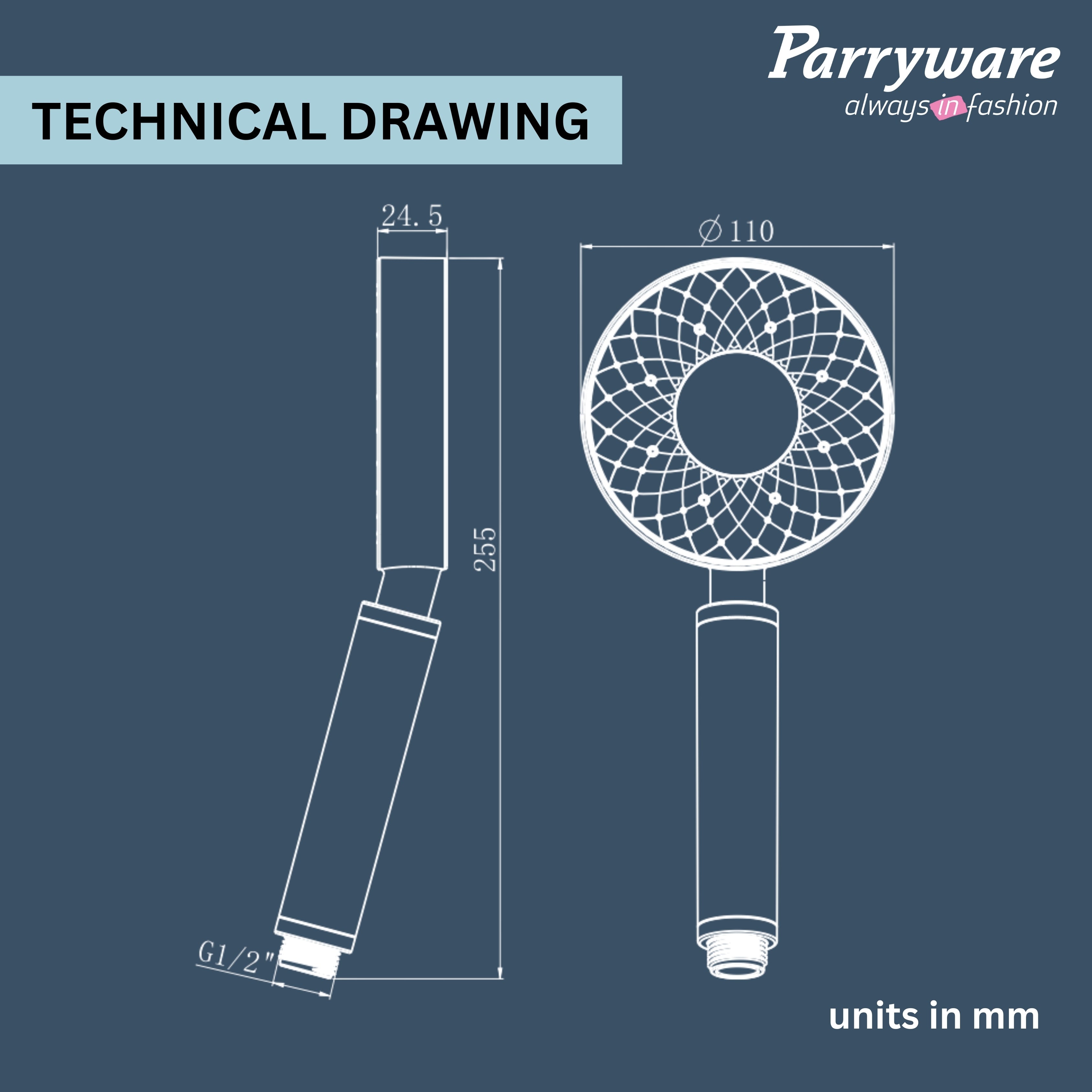 Parryware Multi-Flow 2-Flow Hand Shower 110mm with 1.5 mtr hose & hook | Water-Saving | Handheld shower for bathroom | Air Water Saving Technology | 2-modes of Shower - Jet Flow & Rain Flow | T9872A1