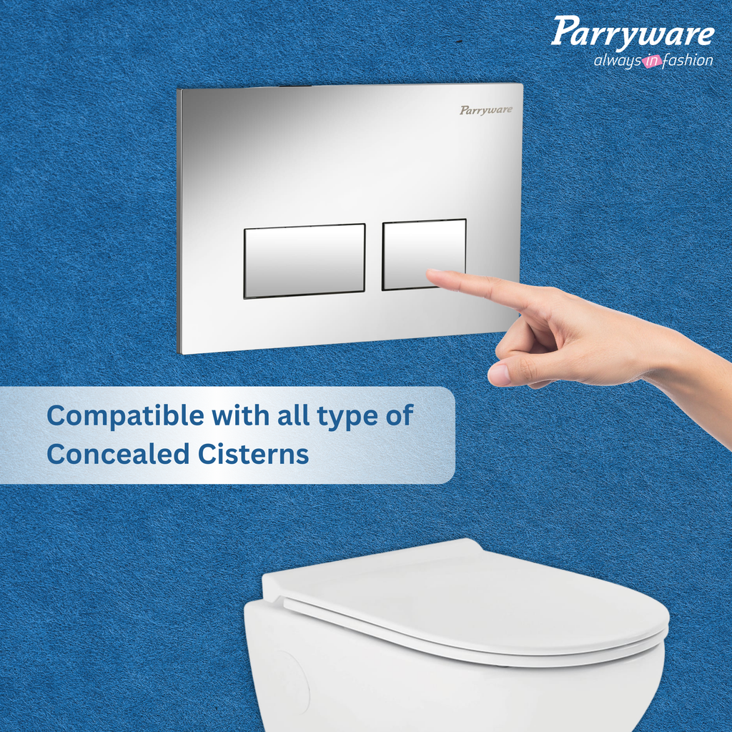 Parryware Linea Plus Square Push-Plate/Flush Plate for Toilet | Mechanical Dual-Flush Push Plate/Water Saving Technology | Compatible with Concealed Flush Tank (Chrome Finish) | E8221A1