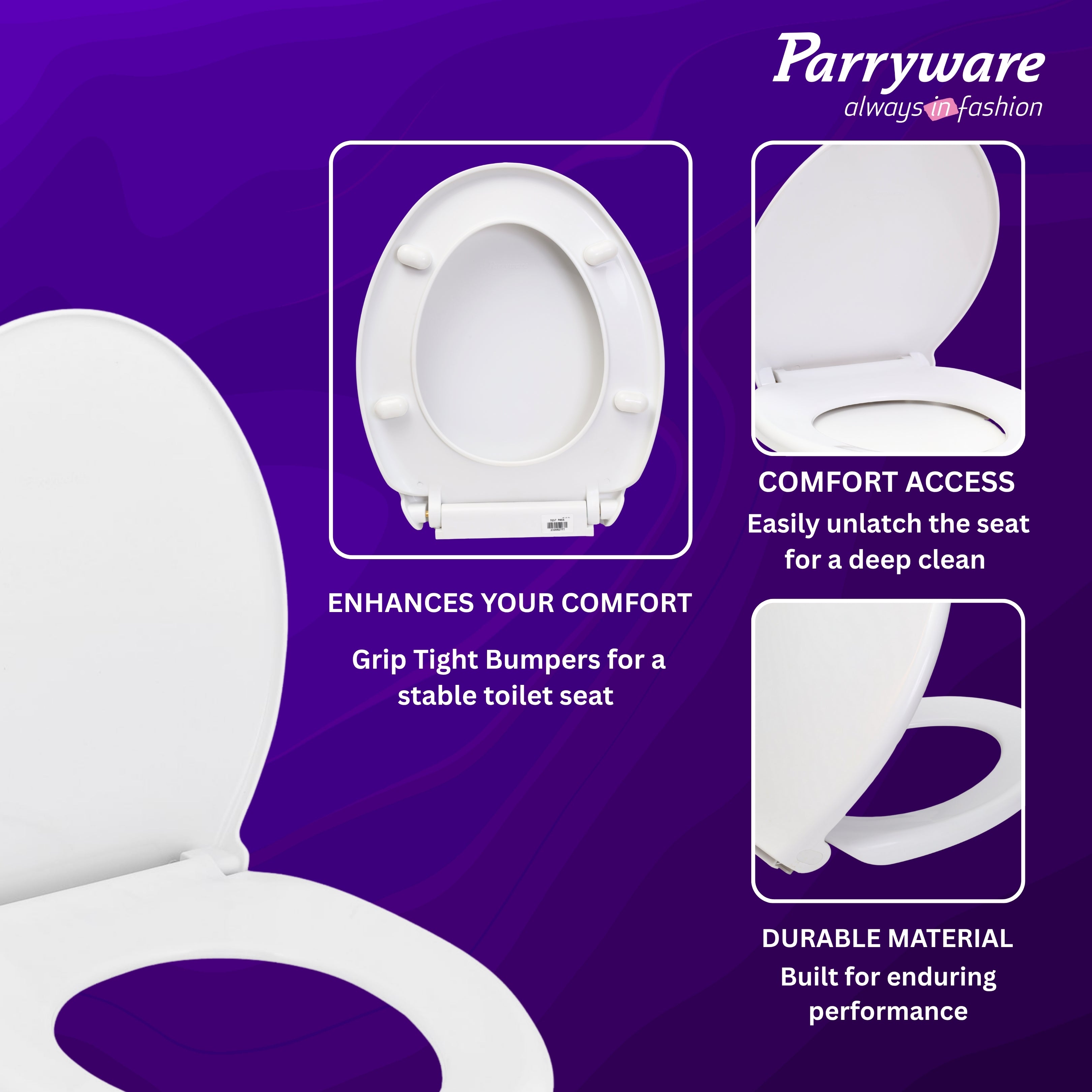 Parryware Durasheen Soft Close Toilet Seat Cover with Adjustable Hinges | Eco-friendly Material with Superior Finish | Round Shape & Ultra White Colour | Western Commode | Bathroom Fixtures (E82921C)