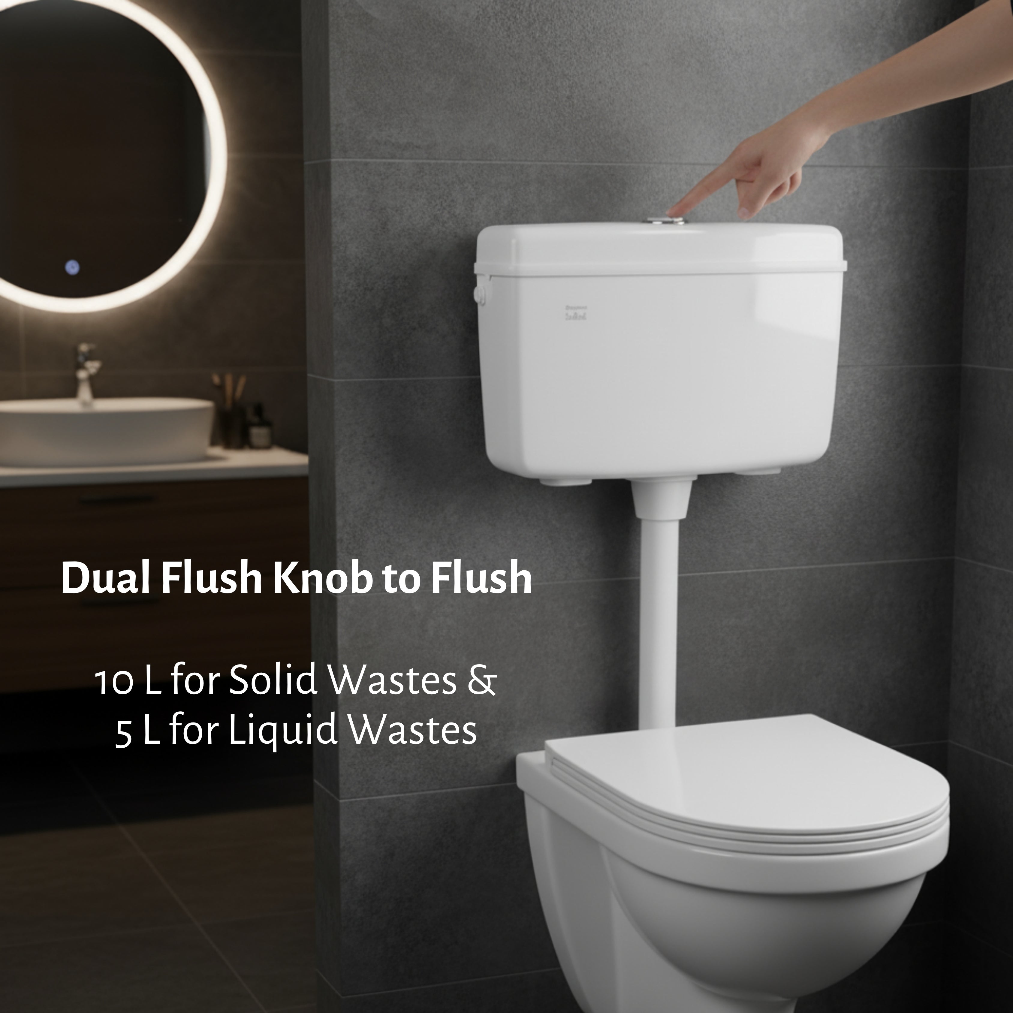 PARRYWARE SLIMLINE PREMIUM Series Polymer/PVC Dual Flush System Exposed CISTERN/Flush Tank (White) | 10-5L, Top Center Lever | for Western (WC) or Indian Commodes | E83921C