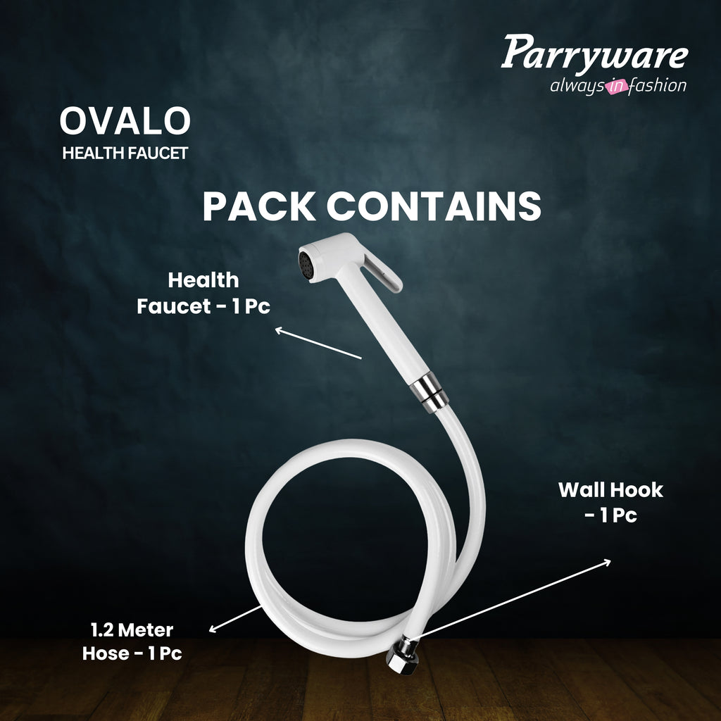 Parryware Ovalo Anti Microbial PVC Health Faucet| Ideal Toilet Jet Spray for High Water Pressure | Bathroom Jet Spray with Hose and Hook | for Bath Fixtures | E8372A1