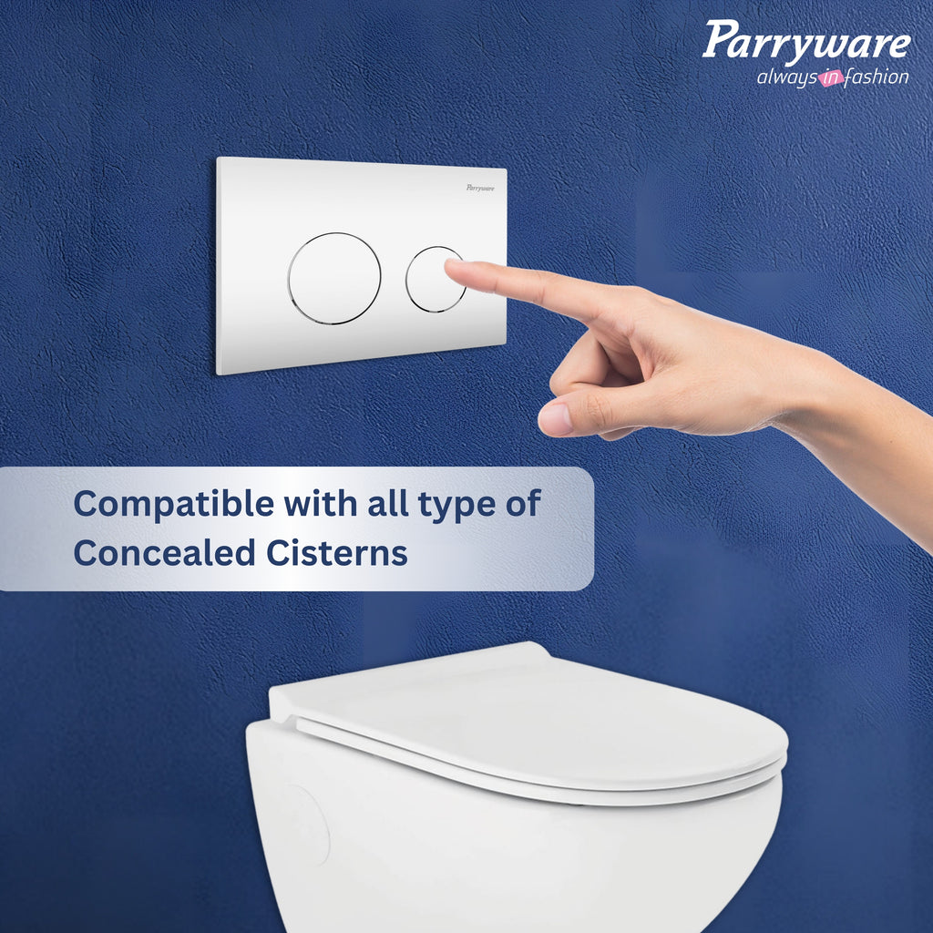 Parryware Linea Plus Round Push-Plate/Flush Plate for Toilet | Mechanical Dual-Flush Push Plate/Water Saving Technology | Compatible with Concealed Flush Tank (Chrome Finish) | E8220A1