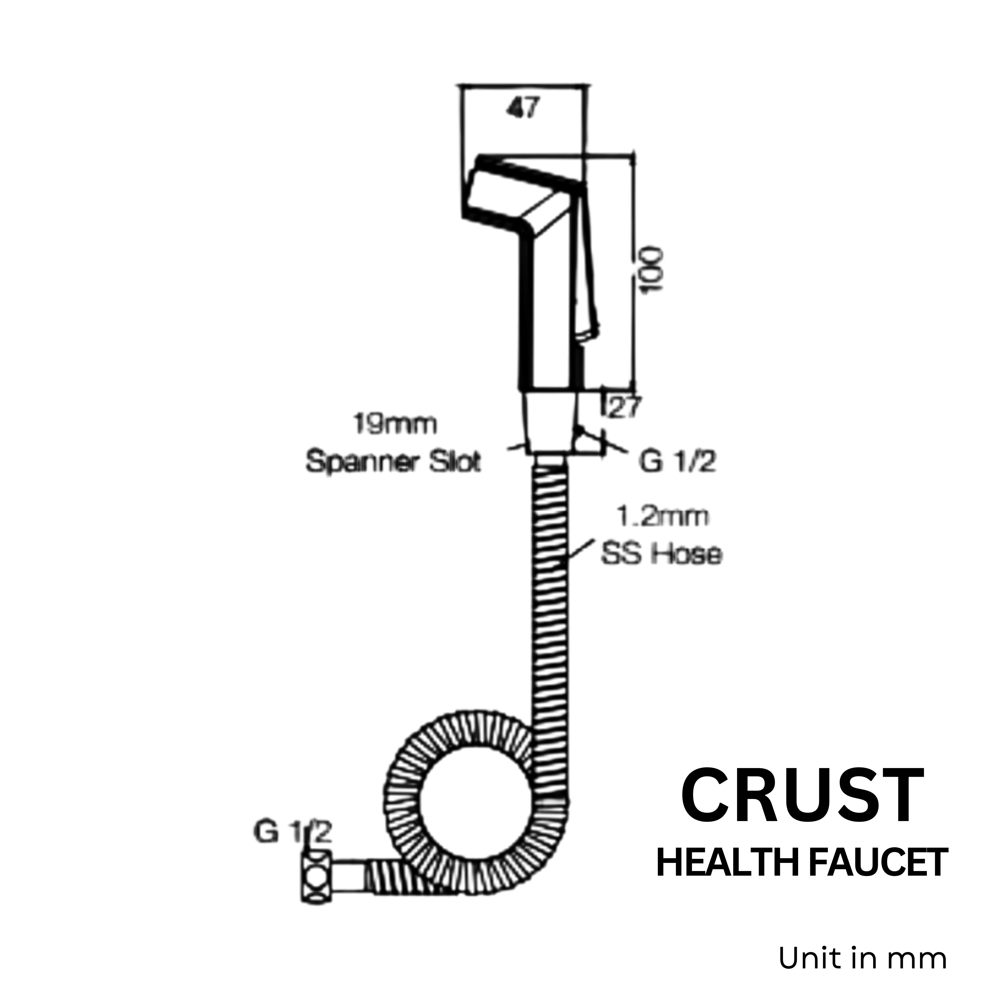 PARRYWARE Crust ABS Chrome Finish Health Faucet with Hose & Hook | Wall Mounted Bidet Spray for Toilets | E8342A1