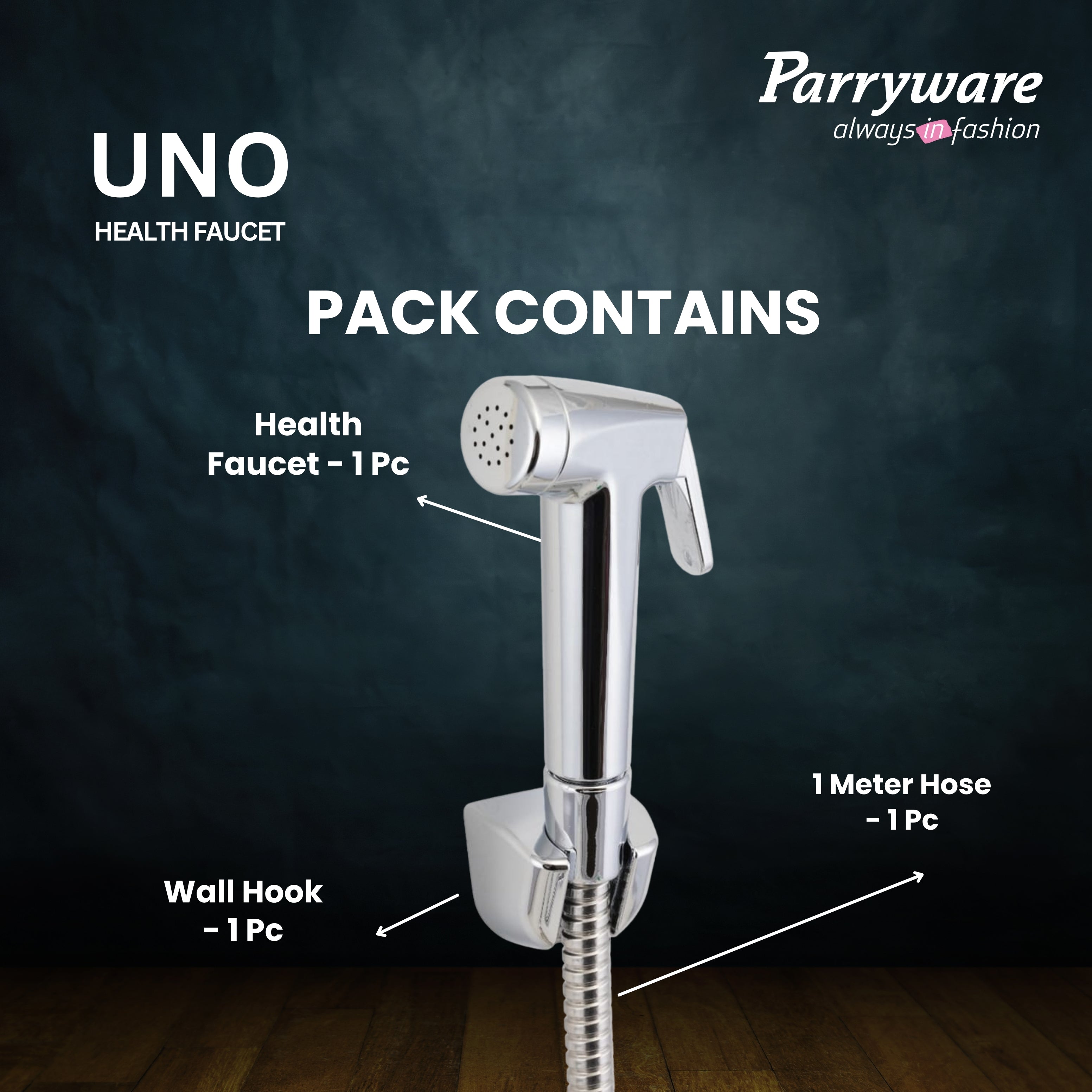 PARRYWARE UNO ABS Chrome Finish Health Faucet with Hose & Hook | Wall Mounted Bidet Spray | T9921A1