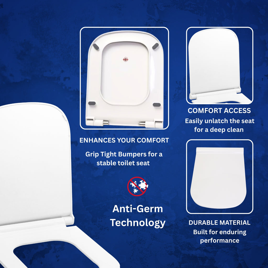 Parryware Polypropylene Verve Soft Close Toilet Seat Cover With Hinges (Standard Size, White) I Commode Seat Cover I Seat Closes Quietly Without Slamming Sound I For Bathroom Fixtures | E82941C