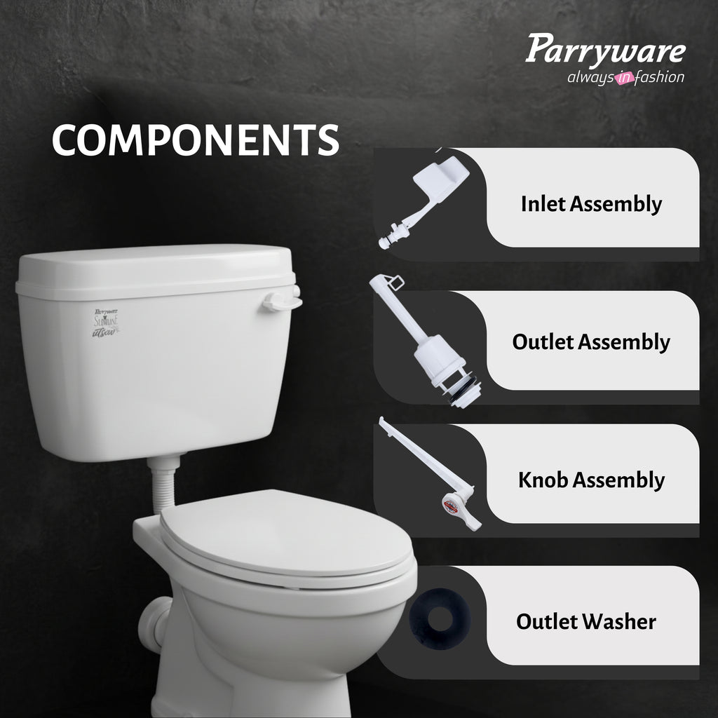 Parryware Slimline UTSAV Single Flush Polymer Cistern for Toilet | Polypropylene White Flush Tank | with Complete Flushing Set | E83751C