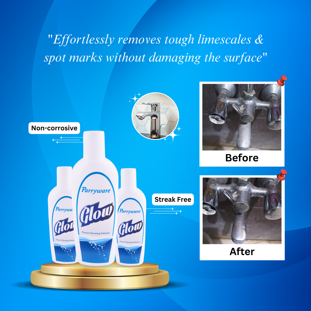 PARRYWARE GLOW Tap Cleaner & Limescale Remover 200 ml | Instantly Removes Limescale, Hard Water Stains & Soap Scum | Powerful Deep Cleaning for Sparkling Faucets - Fast Action, Streak-Free Shine | FCGL0102