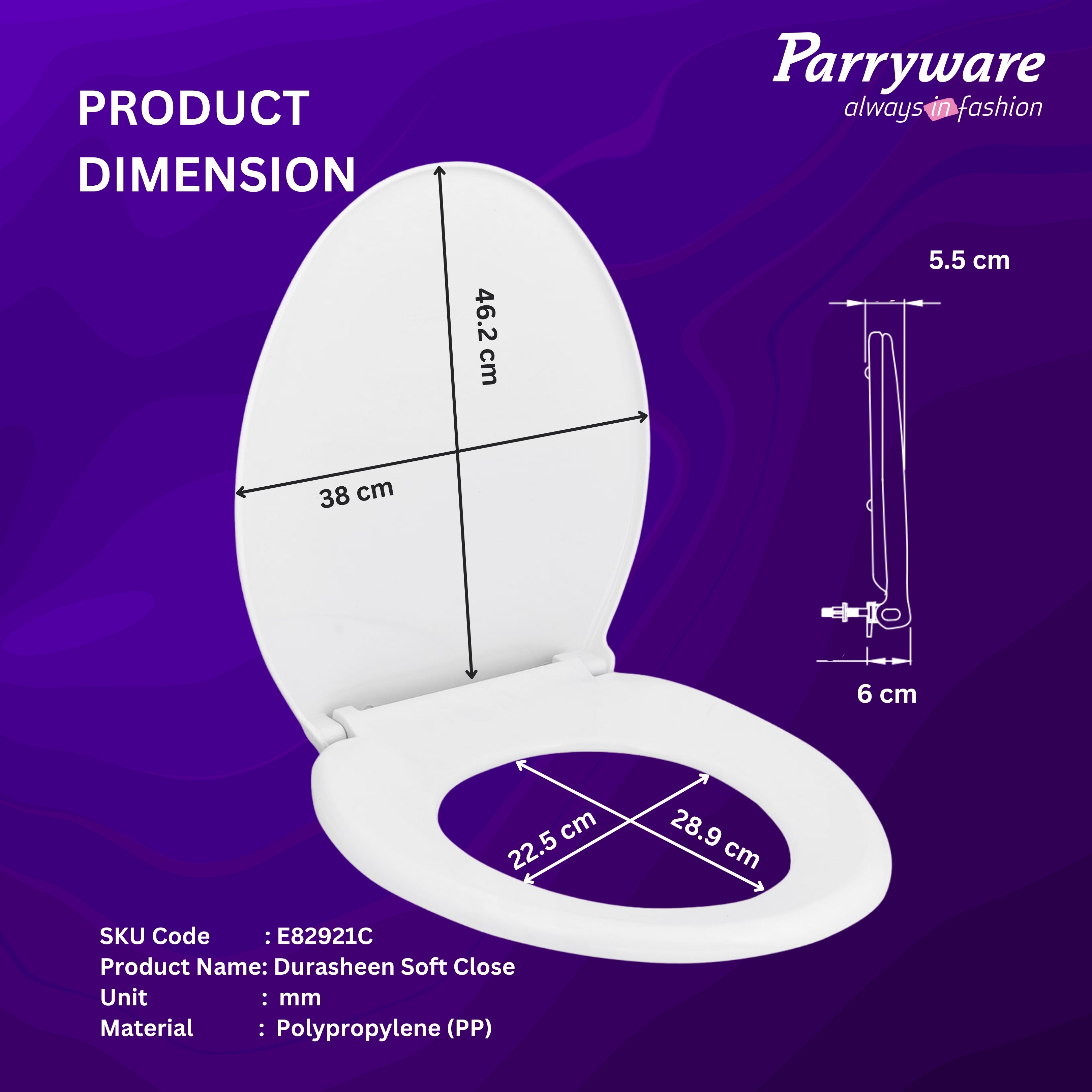 Parryware Durasheen Soft Close Toilet Seat Cover with Adjustable Hinges | Eco-friendly Material with Superior Finish | Round Shape & Ultra White Colour | Western Commode | Bathroom Fixtures (E82921C)