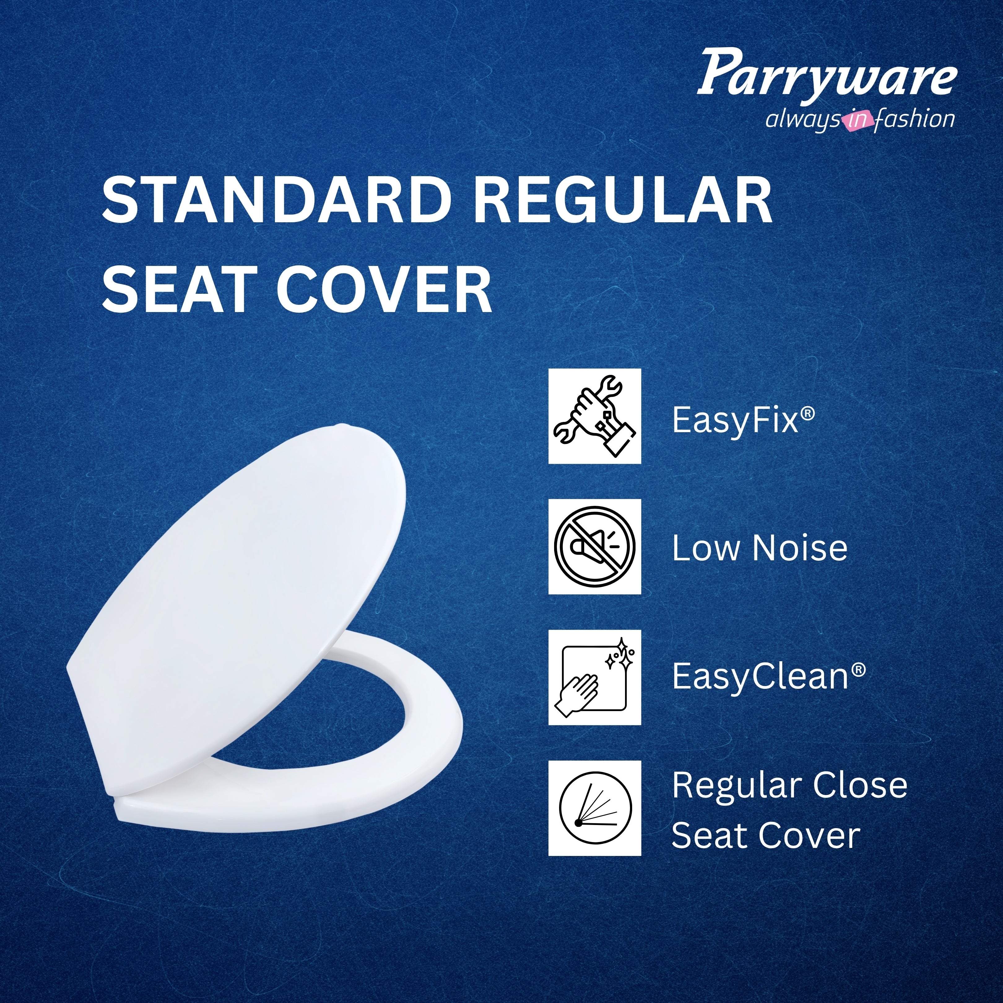 Parryware Toilet Standard Seat Cover Regular with Plastic Hinges 1 Unit Each of PP Seat, PP Cover, Ultra White, Antibacterial & Comfortable, Commode Seat Cover for Bathroom Fixture | E80711C