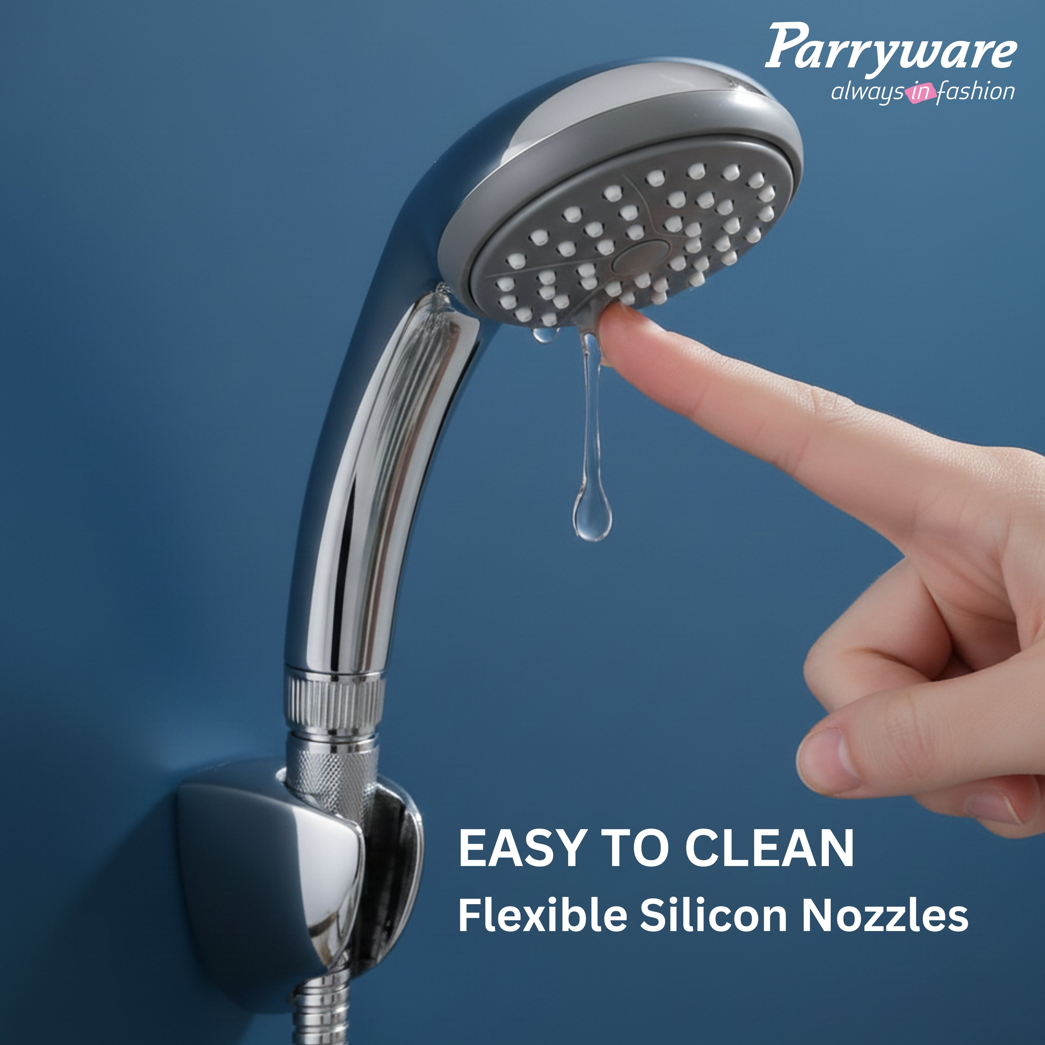 Parryware Brass Single Flow Hand Shower 80mm - Rain Flow | Handheld shower with Hose and Clutch | Chrome Finish | T9902A1