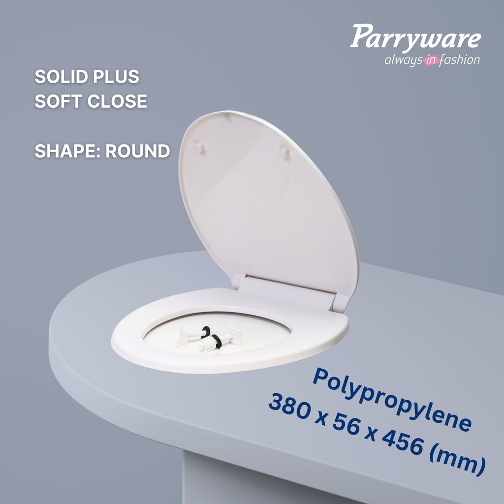 Parryware Solid Plus Soft Close Toilet Seat Cover with Hinges | Eco-friendly Material with Superior Finish | Round Shape & White Colour | Seat Covers for Western Commode | Bathroom Fixtures (E83071C)
