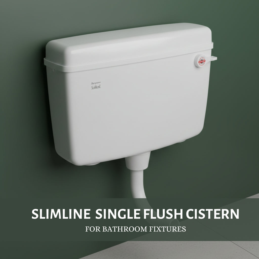 Parryware Slimline Single Flush Polymer Cistern for Toilet | Polypropylene White Flush Tank | With complete flushing set | E80901C