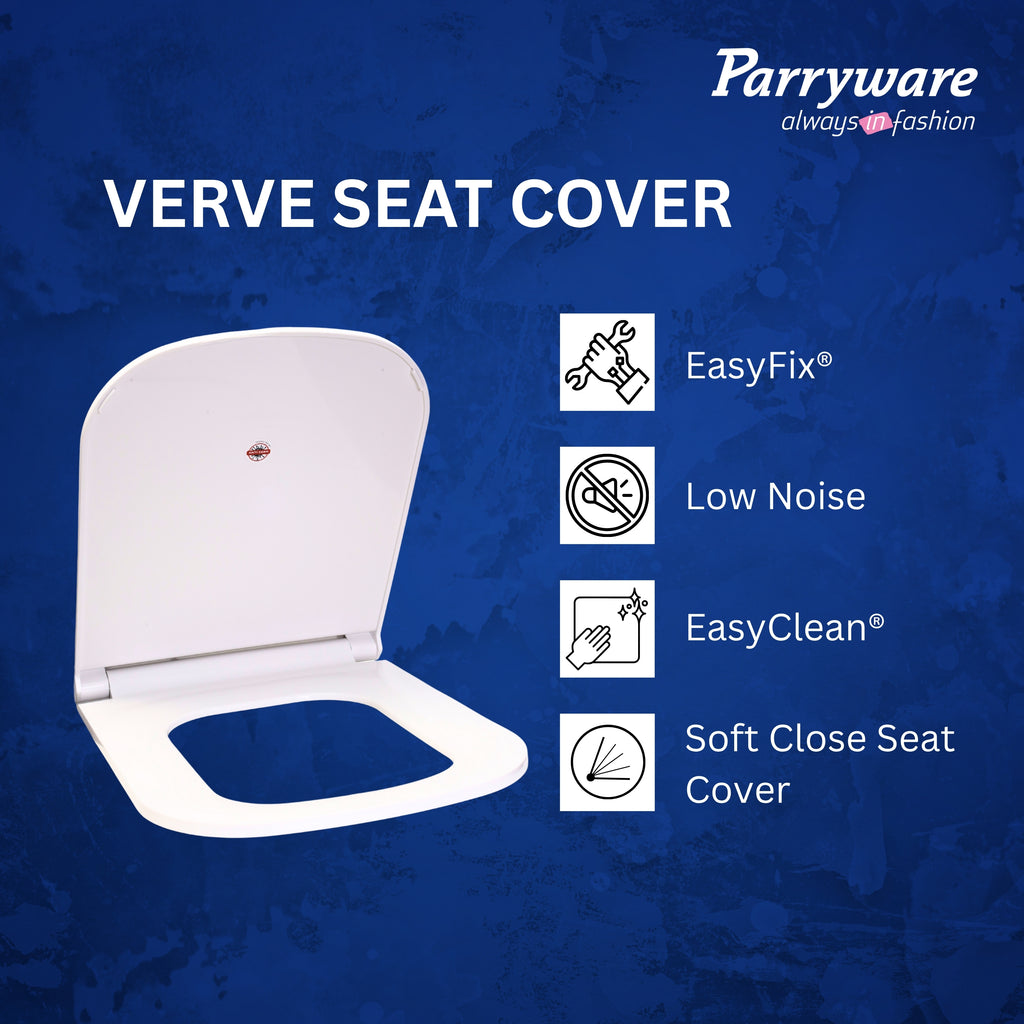 Parryware Polypropylene Verve Soft Close Toilet Seat Cover With Hinges (Standard Size, White) I Commode Seat Cover I Seat Closes Quietly Without Slamming Sound I For Bathroom Fixtures | E82941C