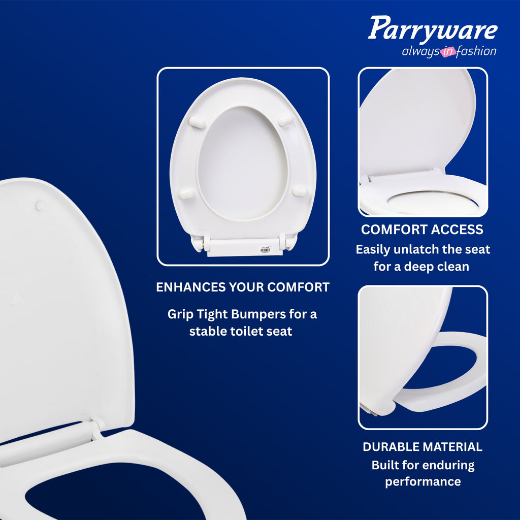 Parryware Casa/Cascade NXT Elongated Soft Close Toilet Seat Cover, White | Polypropylene Seat cover with plastic hinges | 381 x 53 x 448 (mm) | E83821C