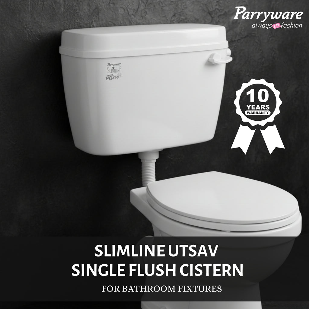 Parryware Slimline UTSAV Single Flush Polymer Cistern for Toilet | Polypropylene White Flush Tank | with Complete Flushing Set | E83751C