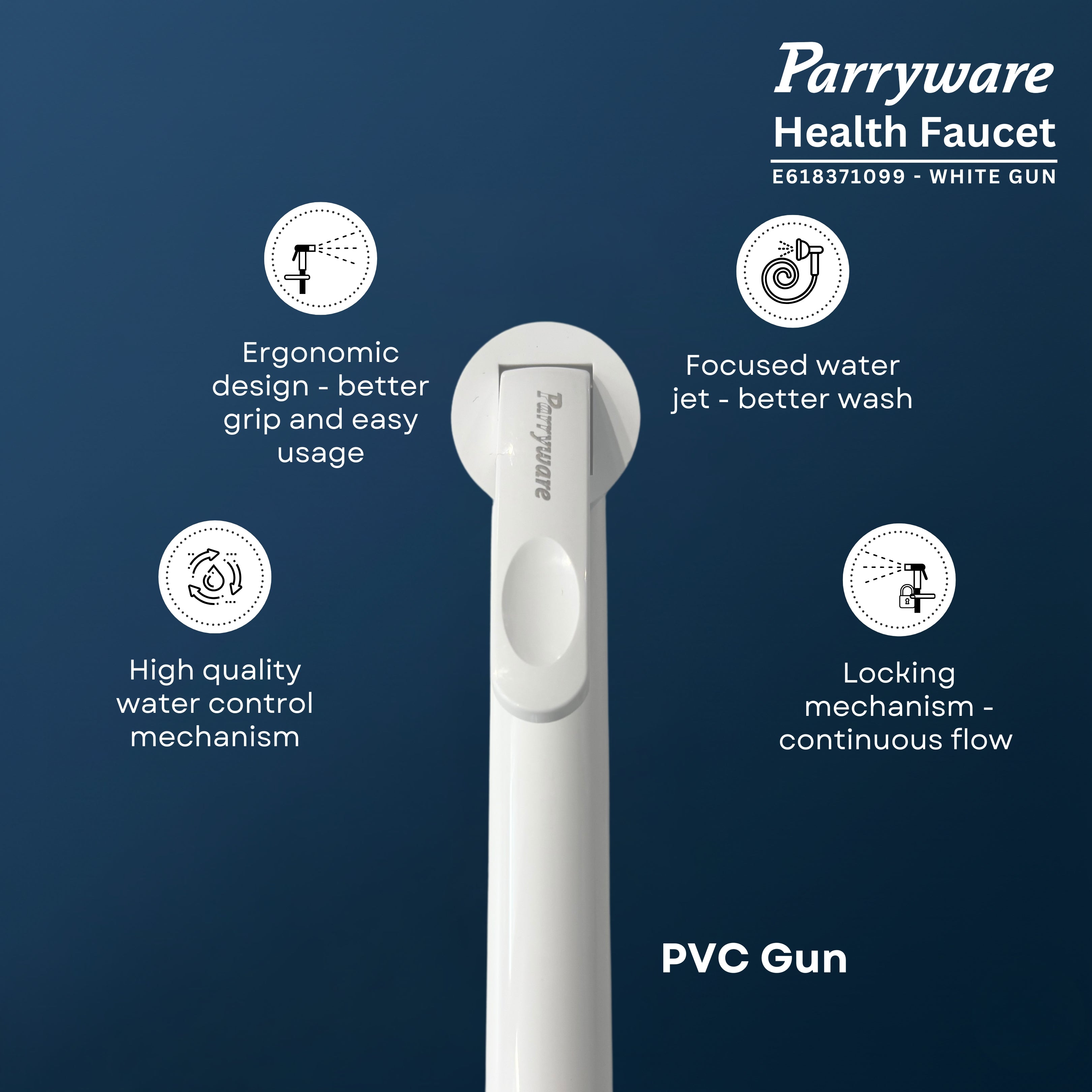 Parryware Health Faucet PVC Gun Without Hose and Hook | Economical Toilet Spray Gun/Bidet Spray Gun for Bathroom (E618371099)