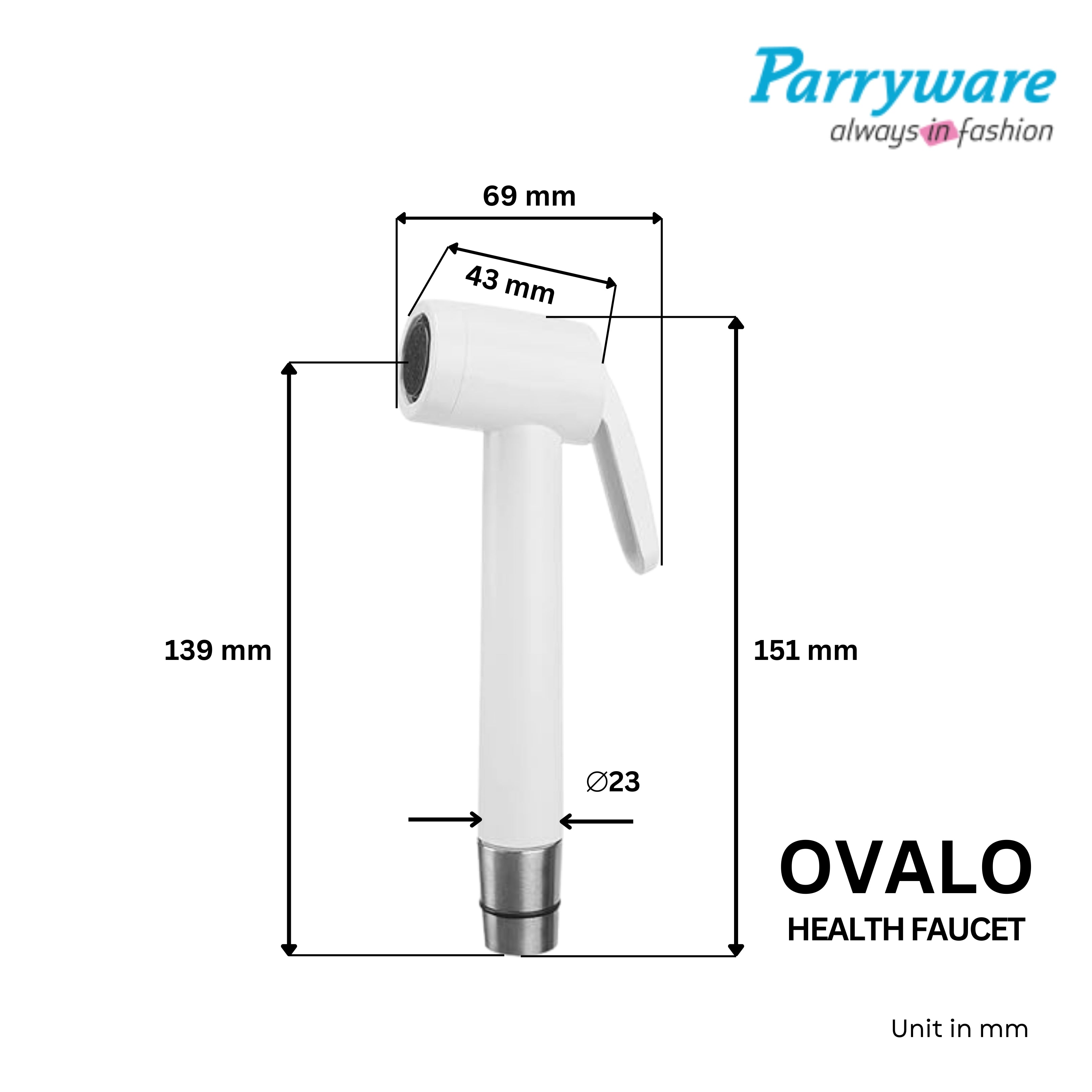 Parryware Ovalo Anti Microbial PVC Health Faucet| Ideal Toilet Jet Spray for High Water Pressure | Bathroom Jet Spray with Hose and Hook | for Bath Fixtures | E8372A1