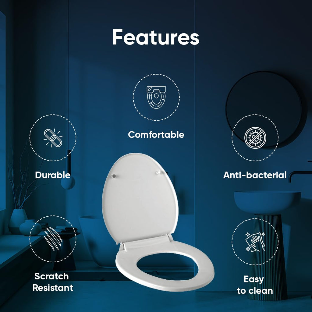 Parryware Solid N Soft Close Toilet Seat Cover with Hinges | Eco-friendly Material with Superior Finish | Round Shape & White in Colour | Western Commode | Bathroom Fixtures (E83561C)