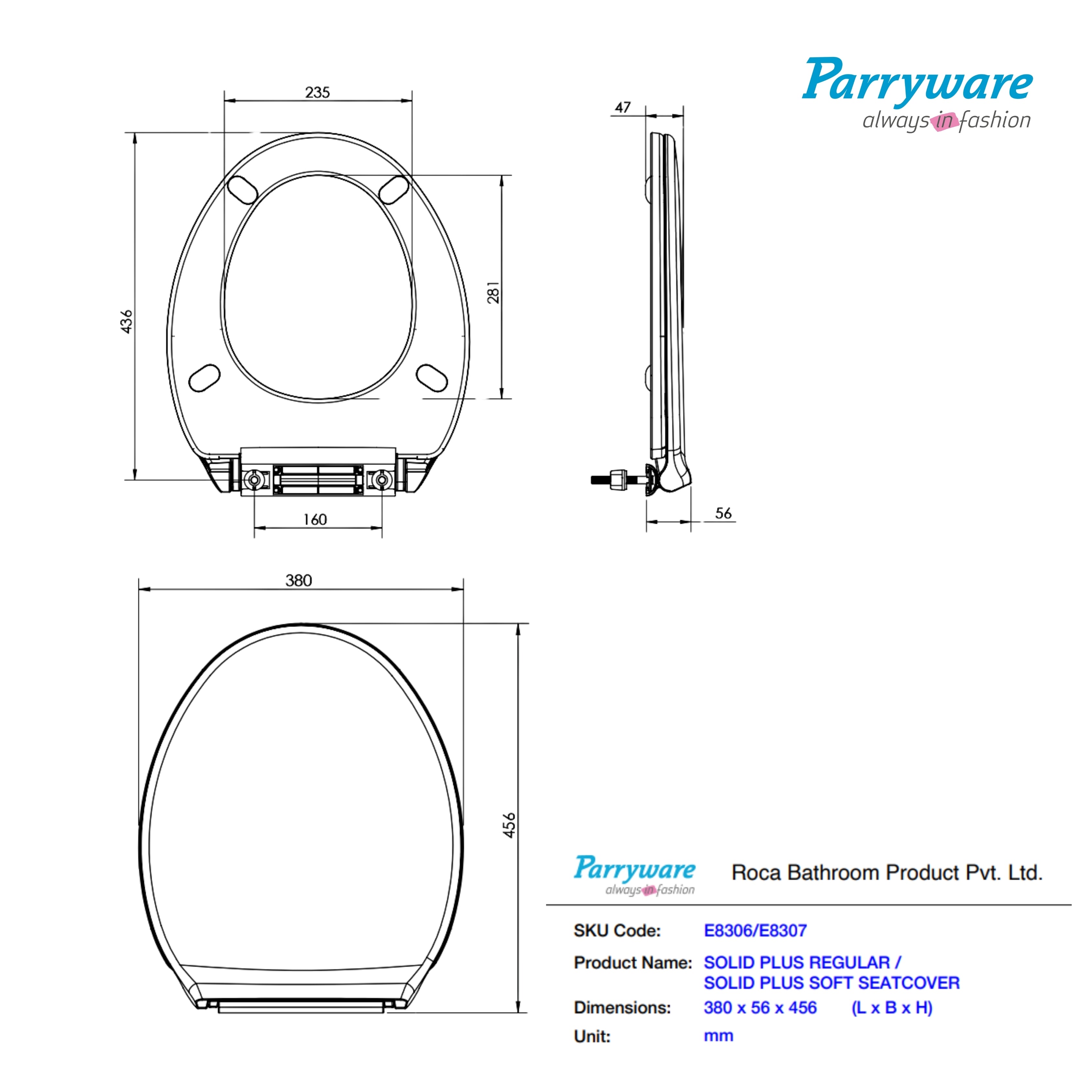 Parryware Solid Regular Close Toilet Seat Cover (Standard Size, Ultra White) I Polypropylene Round Seat Cover | E80941C