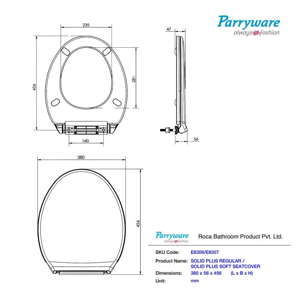 Parryware Solid Plus Regular Toilet Seat Cover with Hinges (E83061C) | Eco-friendly Material With Superior Finish | Round Shape & White in Colour | Seat Covers For Western Commode | Bathroom Fixtures
