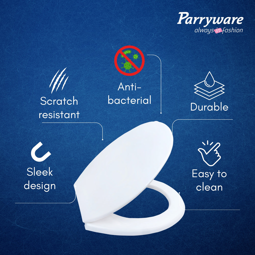 Parryware Toilet Standard Seat Cover Regular with Plastic Hinges 1 Unit Each of PP Seat, PP Cover, Ultra White, Antibacterial & Comfortable, Commode Seat Cover for Bathroom Fixture | E80711C